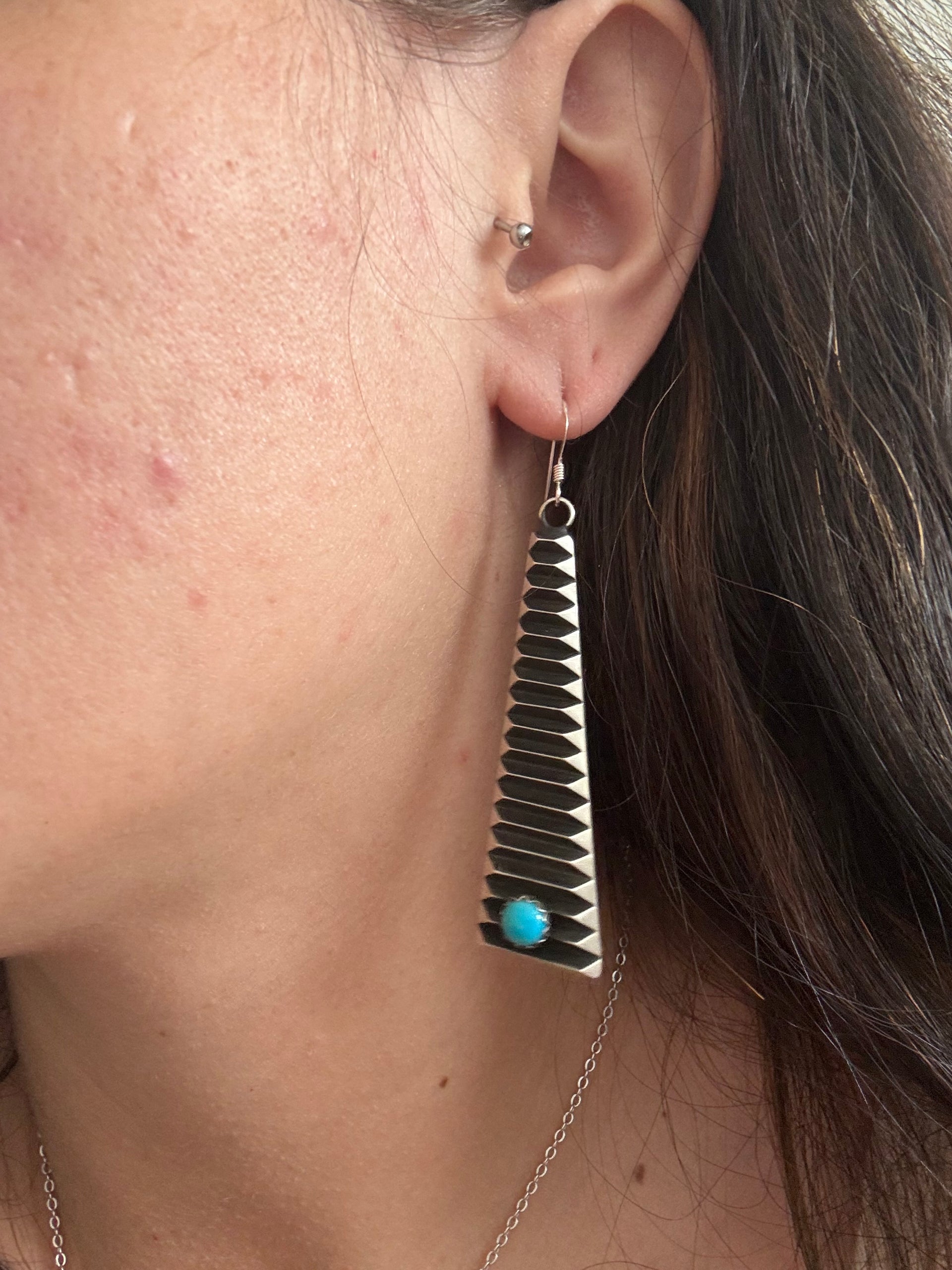 Leander Tahe Kingman Turquoise & Sterling Silver Dangle Earrings