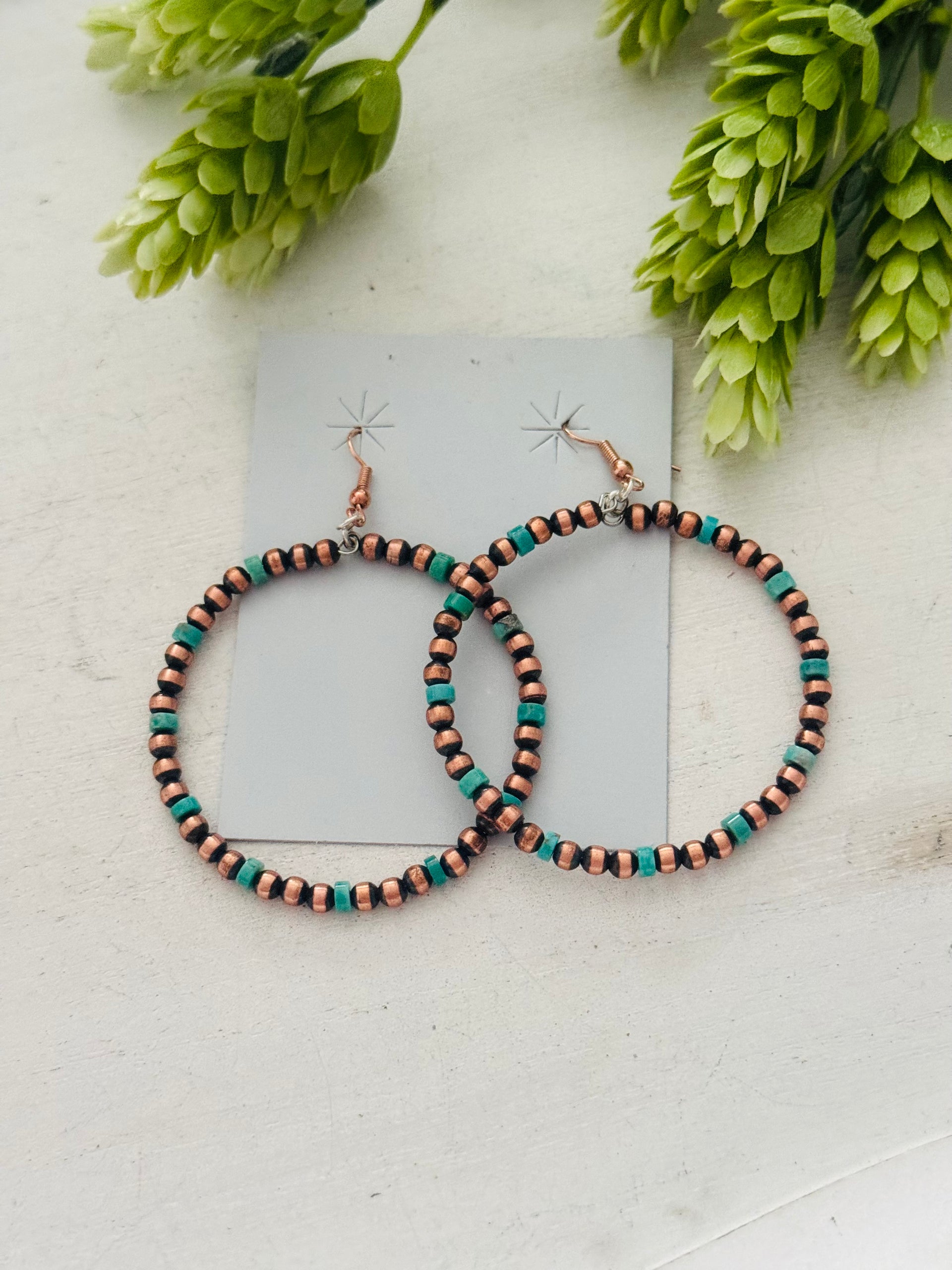 Navajo Strung Turquoise & Copper Pearls Dangle Earrings