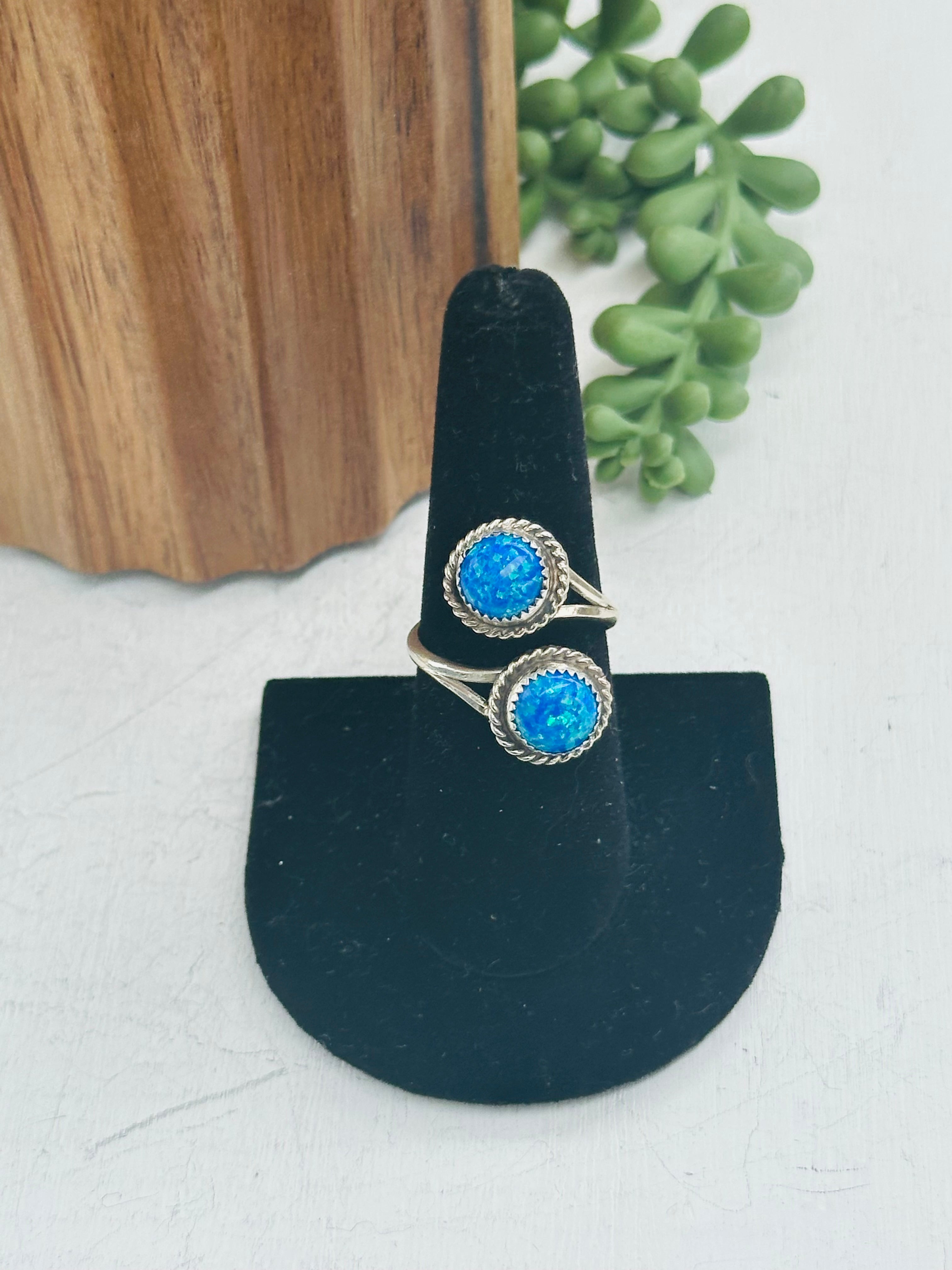 Navajo Made Blue Opal & Sterling Silver Adjustable Ring