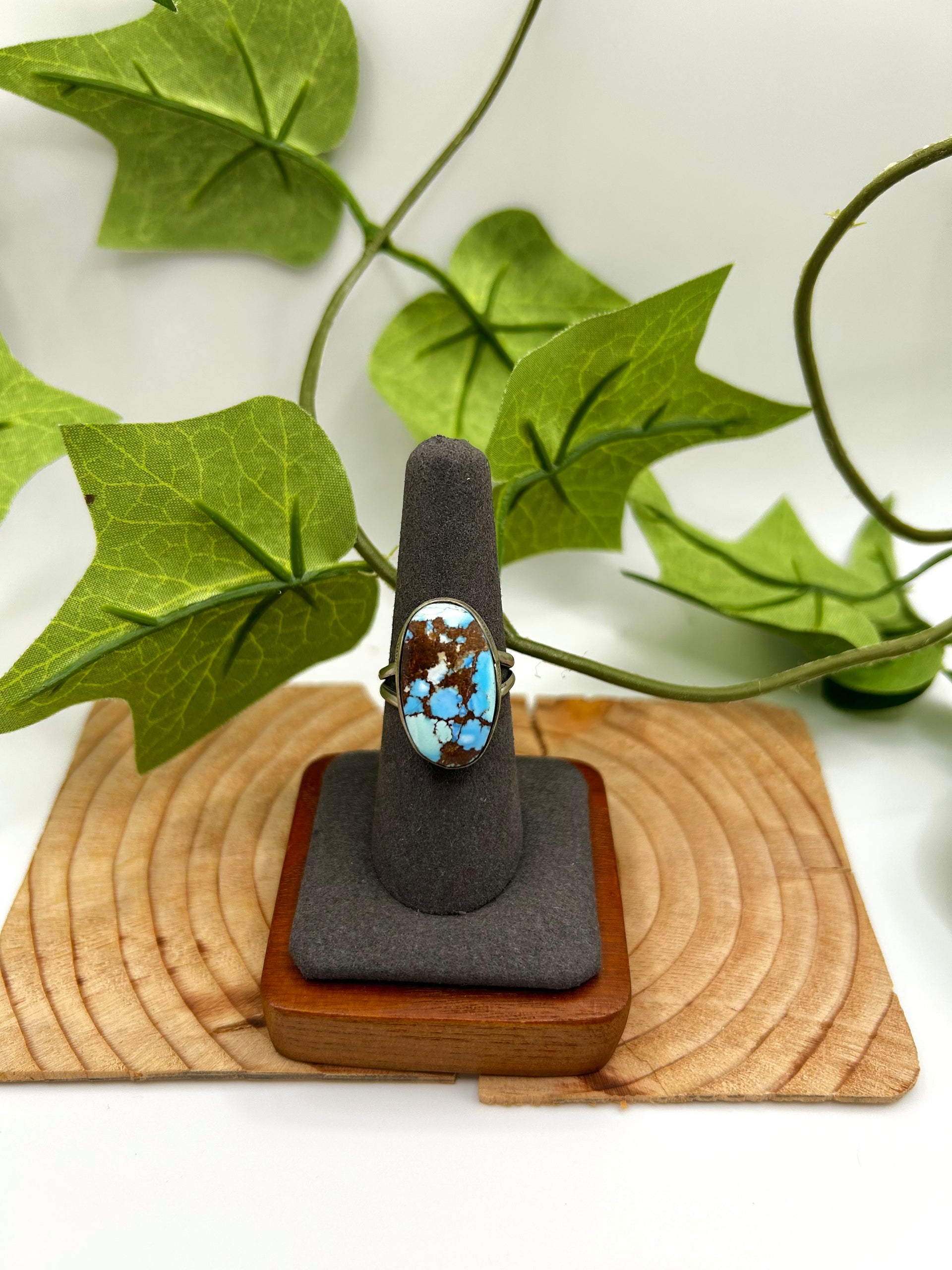Navajo Made Golden Hill Turquoise & Sterling Silver Ring Size 8