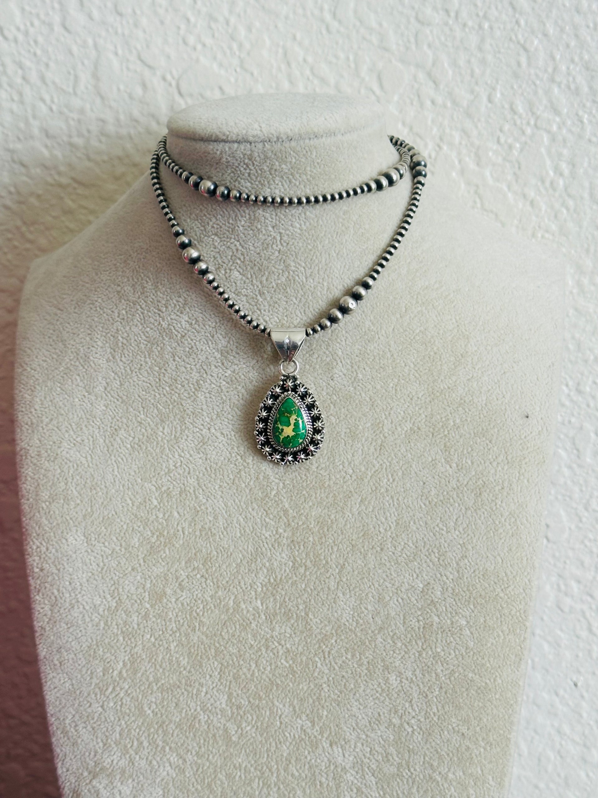 Southwest Handmade Sonoran Gold Turquoise & Sterling Silver Pendant