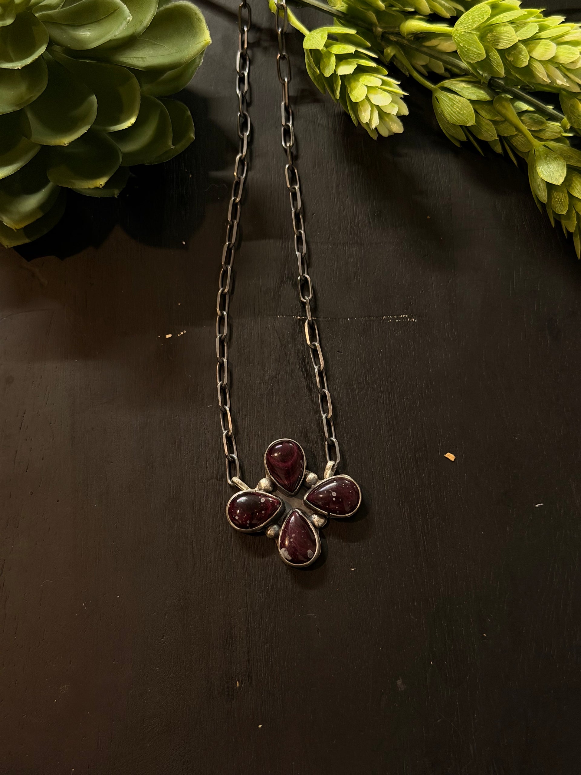 Myra Bennaly Purple Spiny Oyster & Sterling Silver Cluster Necklace