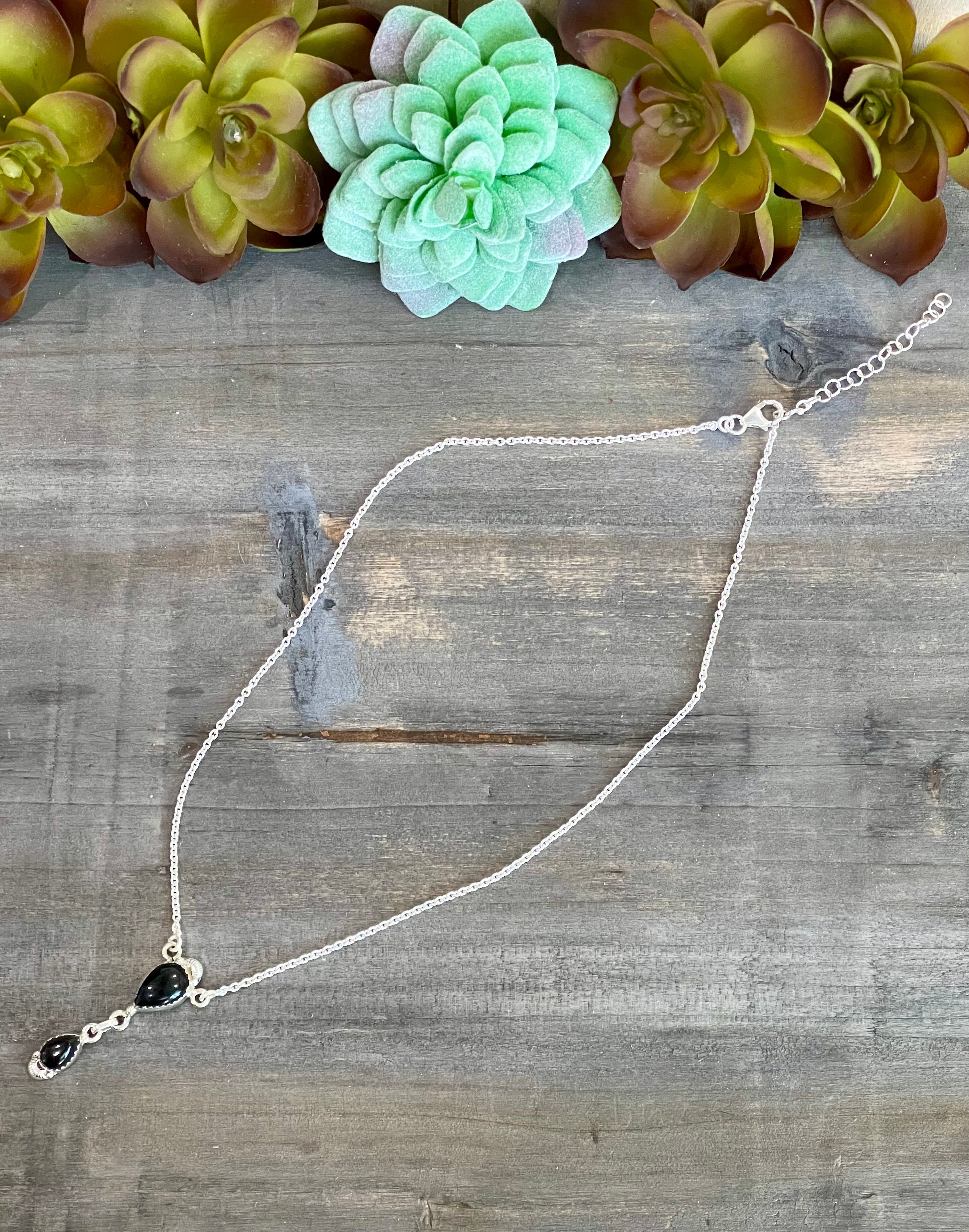 Southwest Handmade Black Onyx & Sterling Silver Chain Necklace