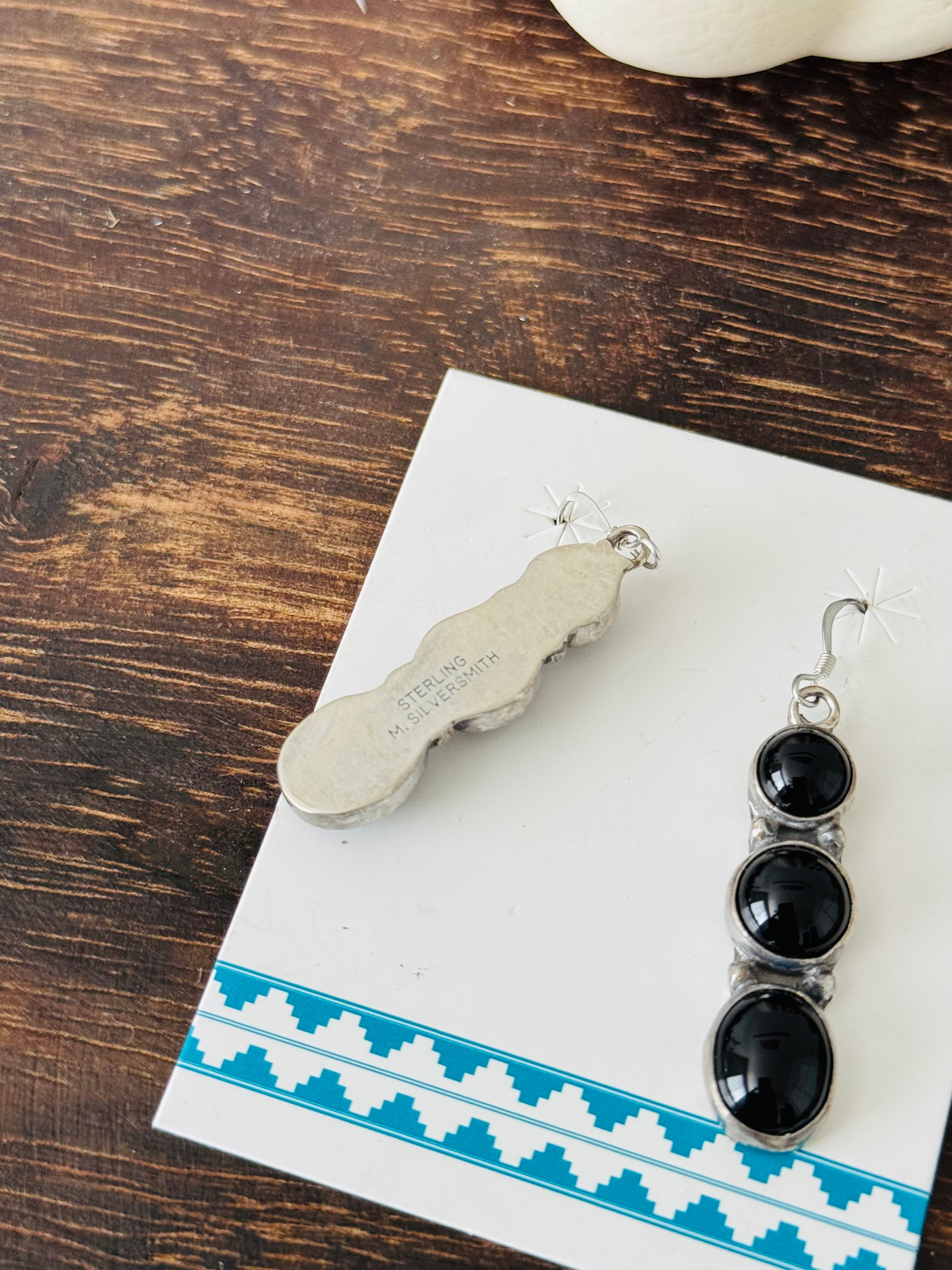 Navajo Made Onyx & Sterling Silver Dangle Earrings