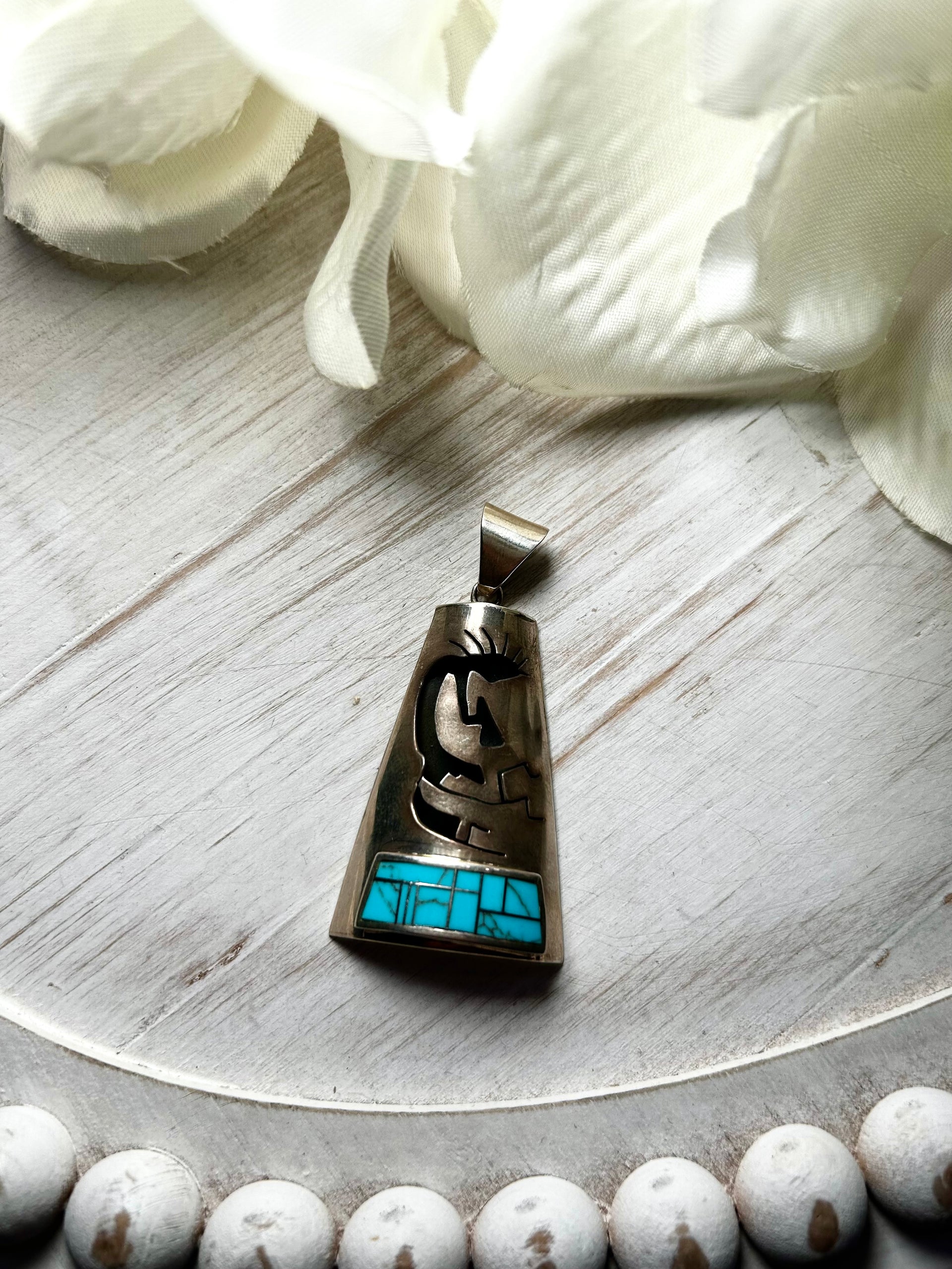 Navajo Made Kingman Turquoise & Sterling Silver Pendant