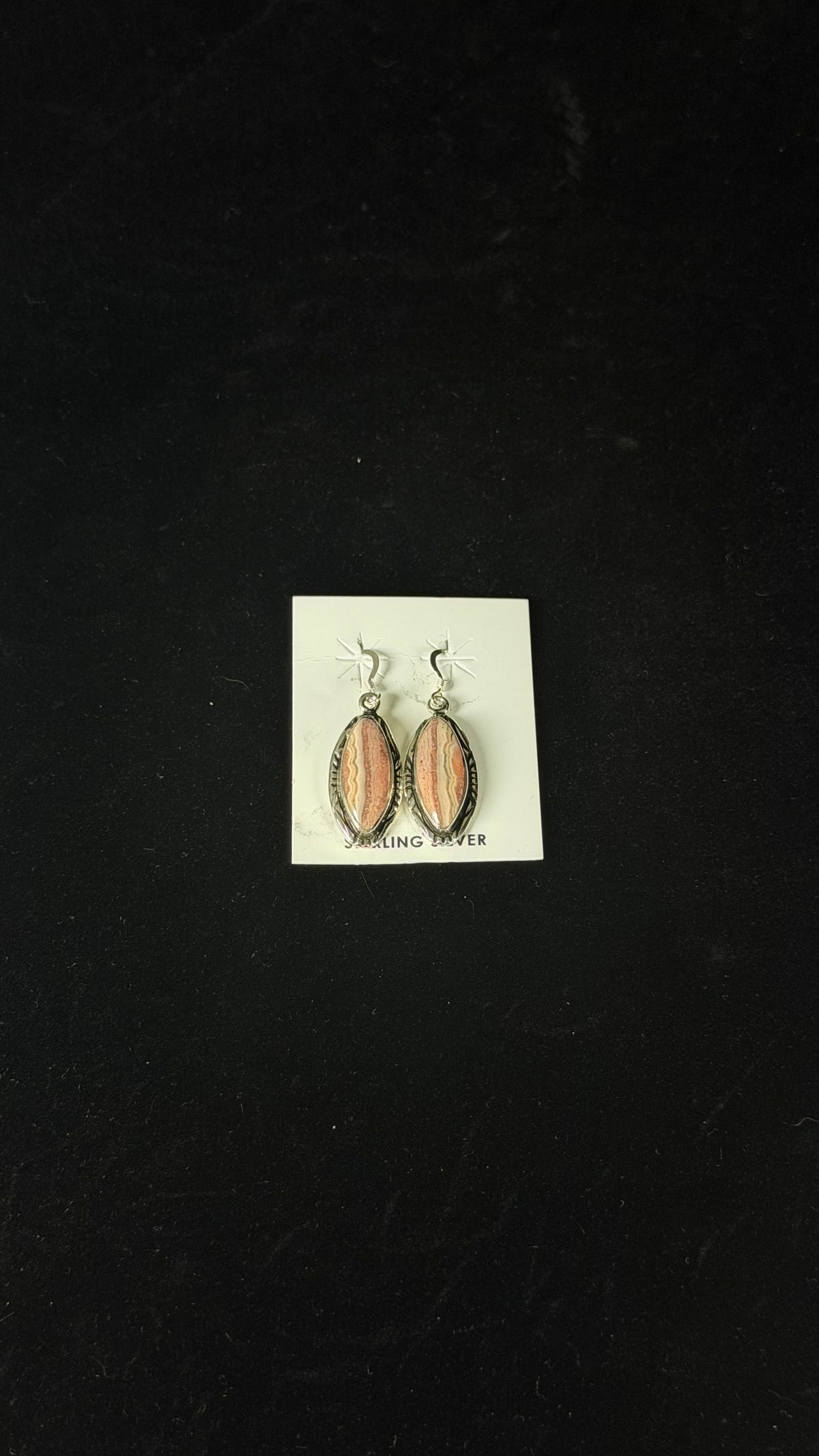 Navajo Made Rhodochrosite & Sterling Silver Dangle Earrings