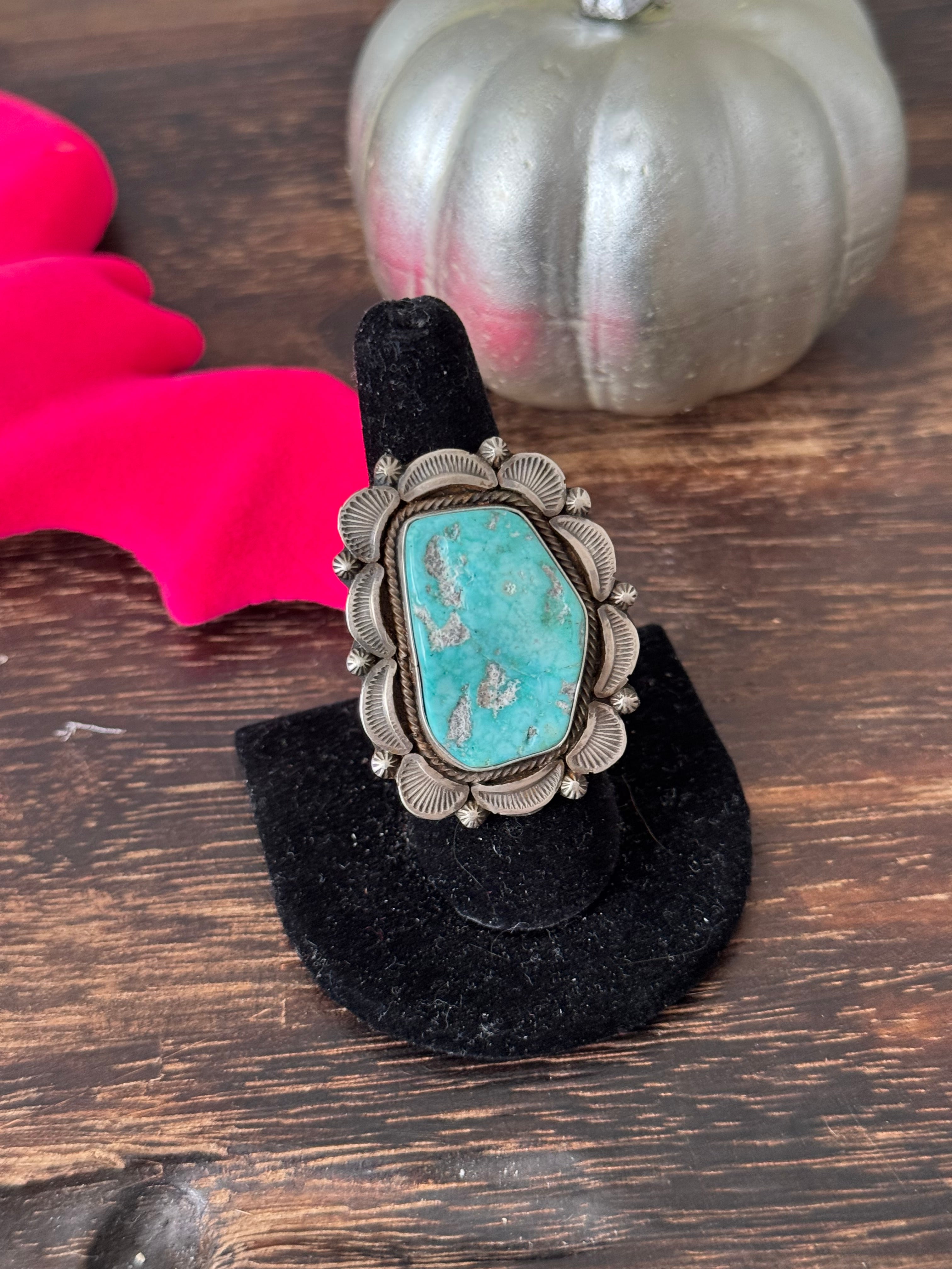 Sheila Becenti Kingman Turquoise Sterling Silver Ring Size 8.75