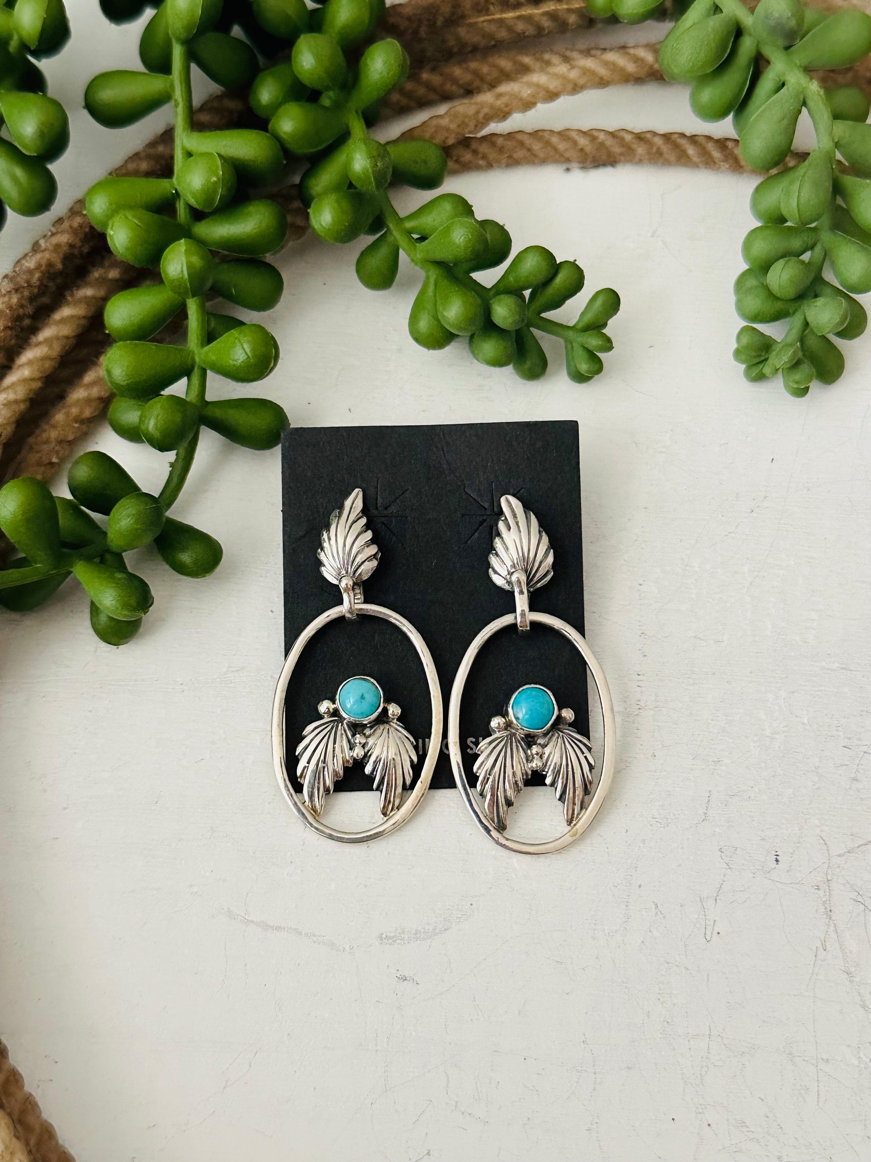 Navajo Made Kingman Turquoise & Sterling Silver Dangle Earrings