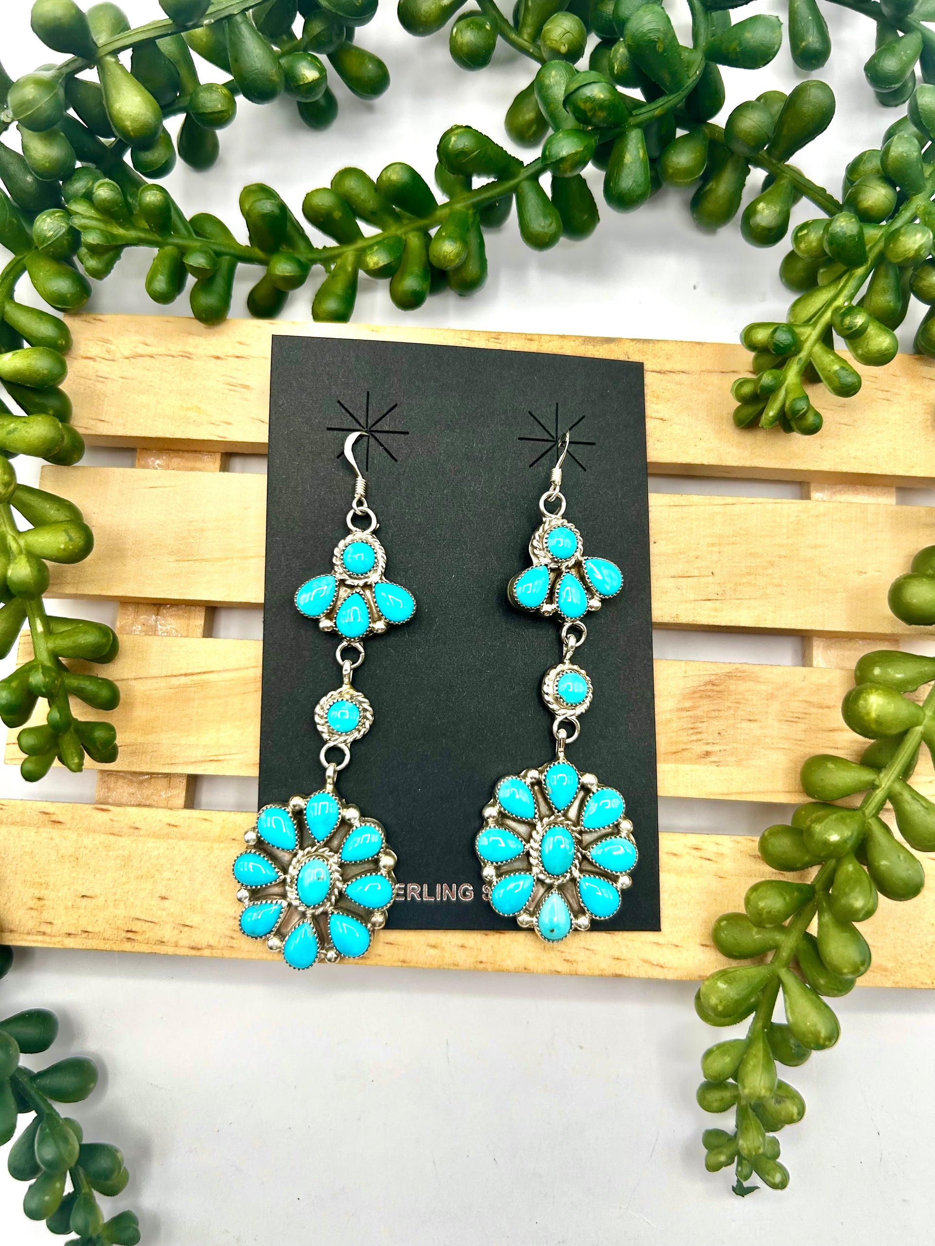 Navajo Made Sleeping Beauty Turquoise & Sterling Silver Hook Earrings
