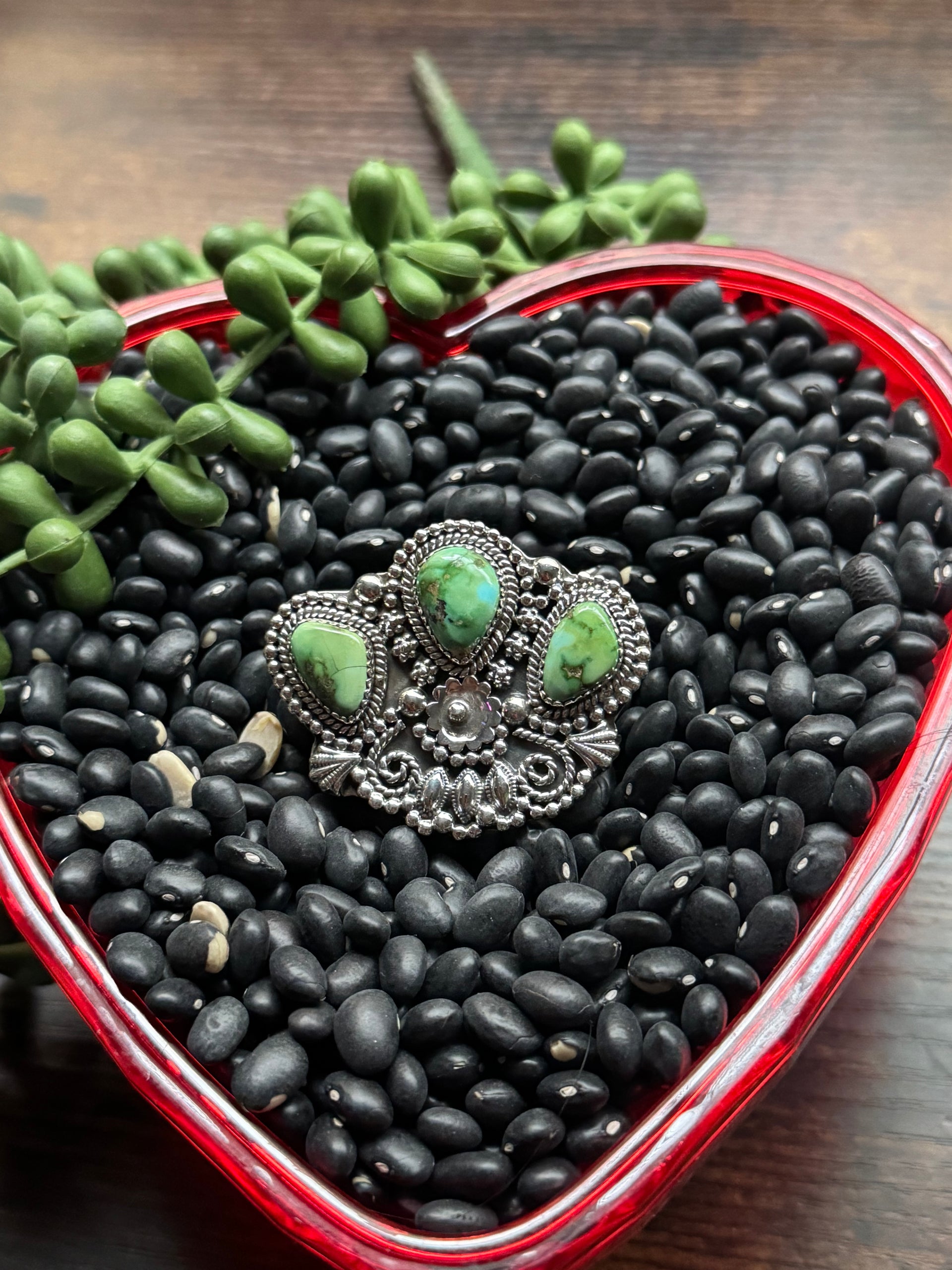 Southwest Handmade Sonoran Mountain Turquoise & Sterling Silver Adjustable Cluster Ring