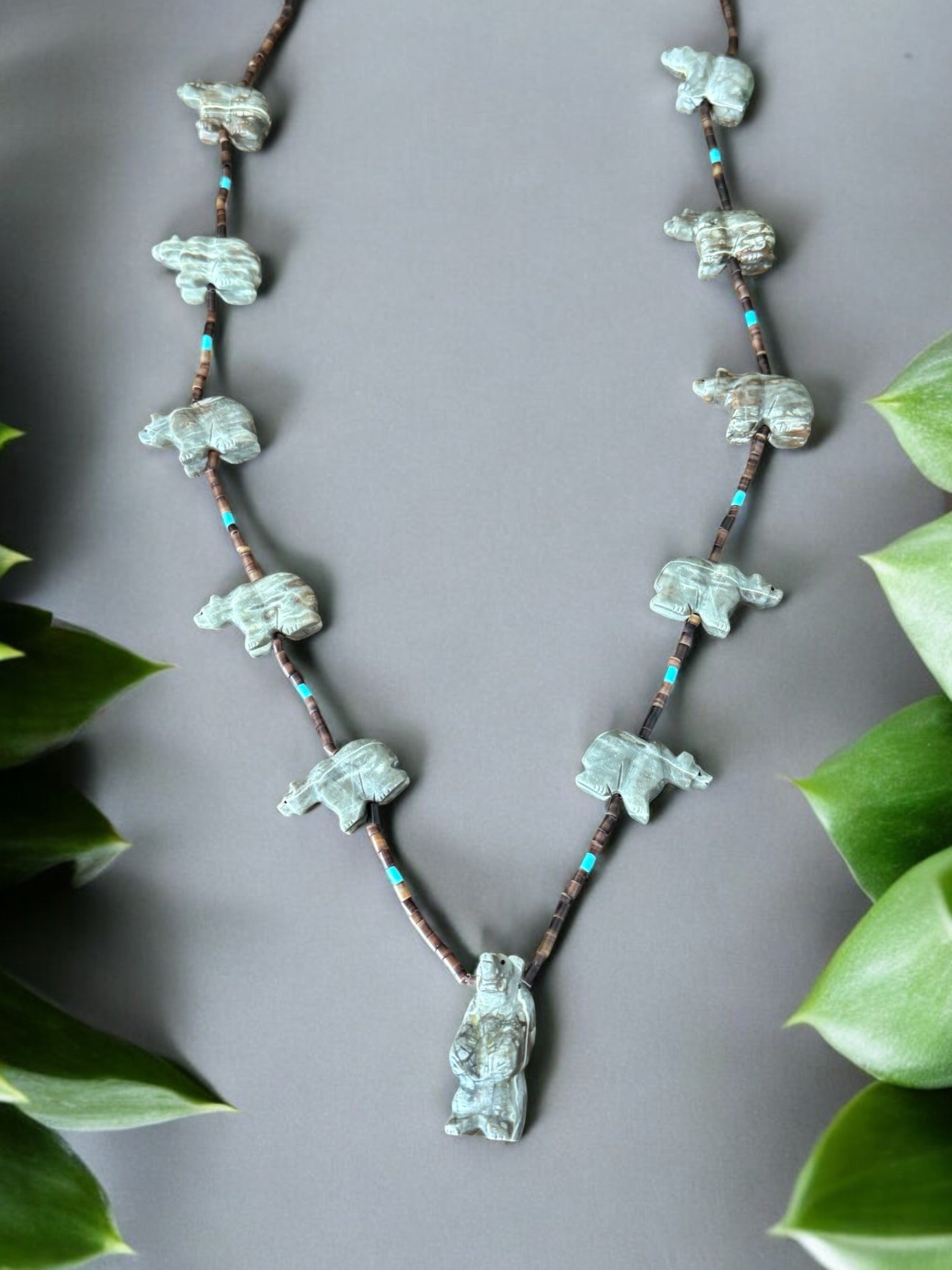 Zuni Strung Multi Stone & Sterling Silver Beaded Fetish Necklace