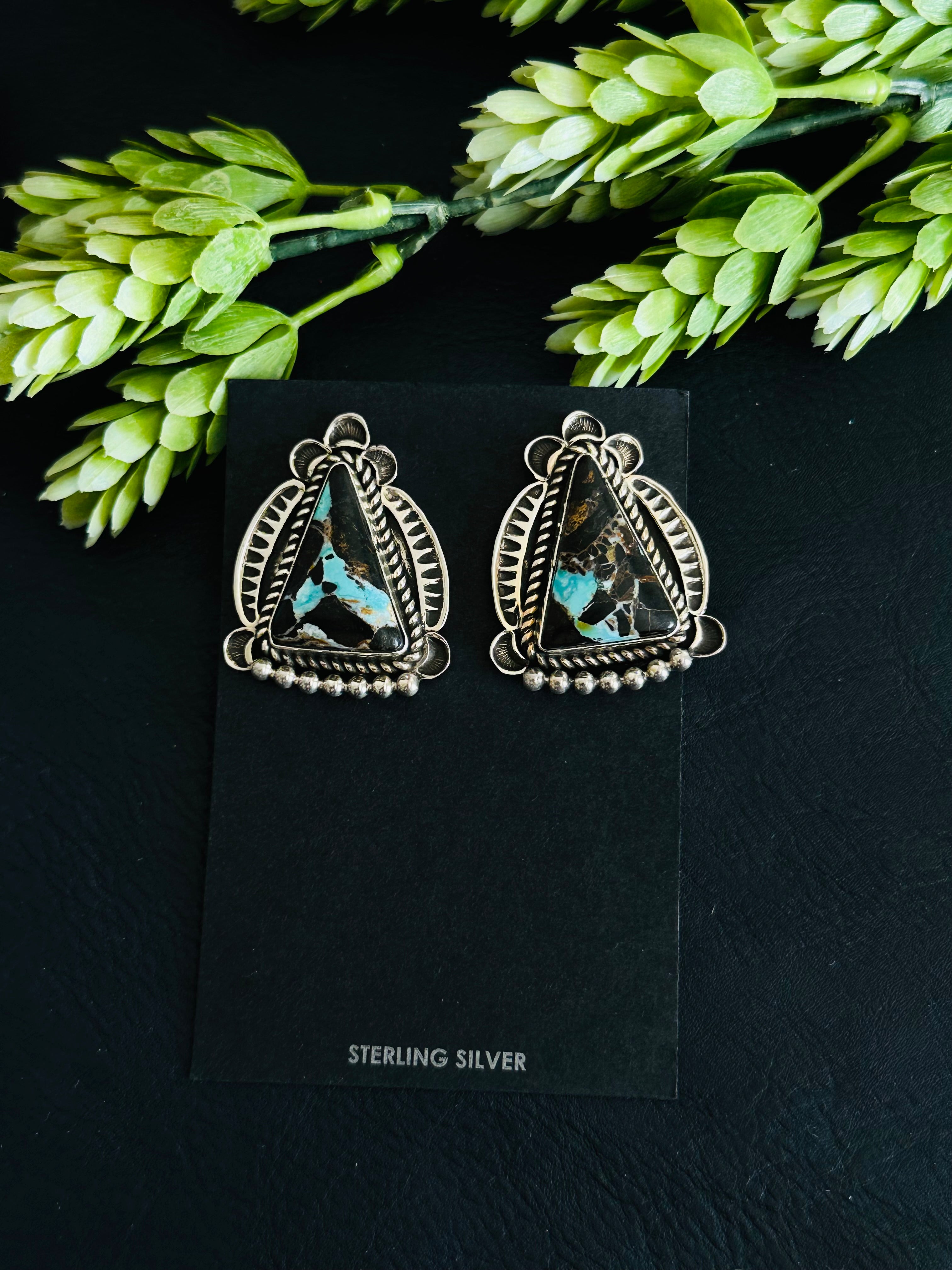 Alex Sanchez Black Jack Turquoise & Sterling Silver Post Earrings