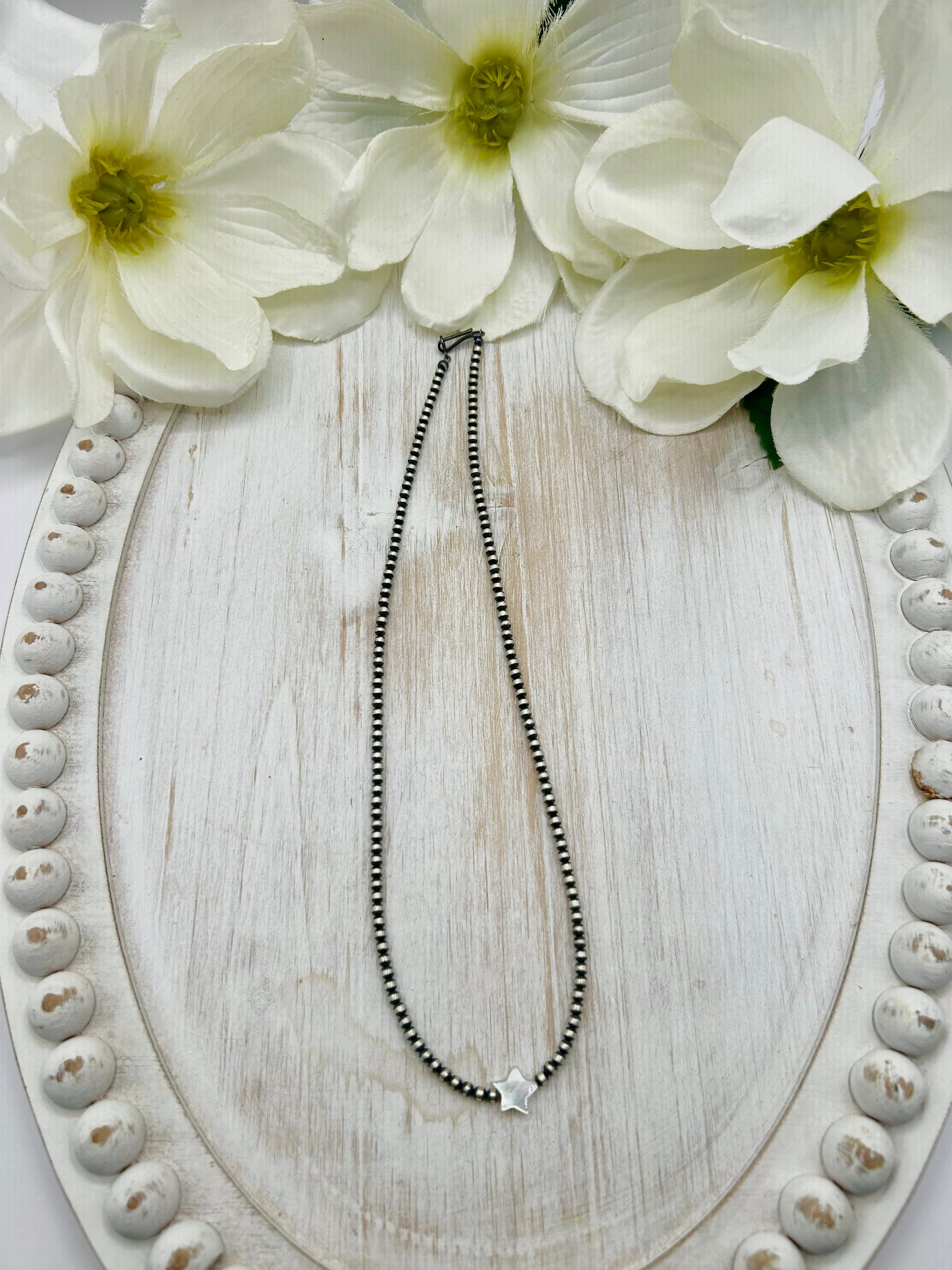 Navajo Made Strung Mother of Pearl & Sterling Silved Necklace