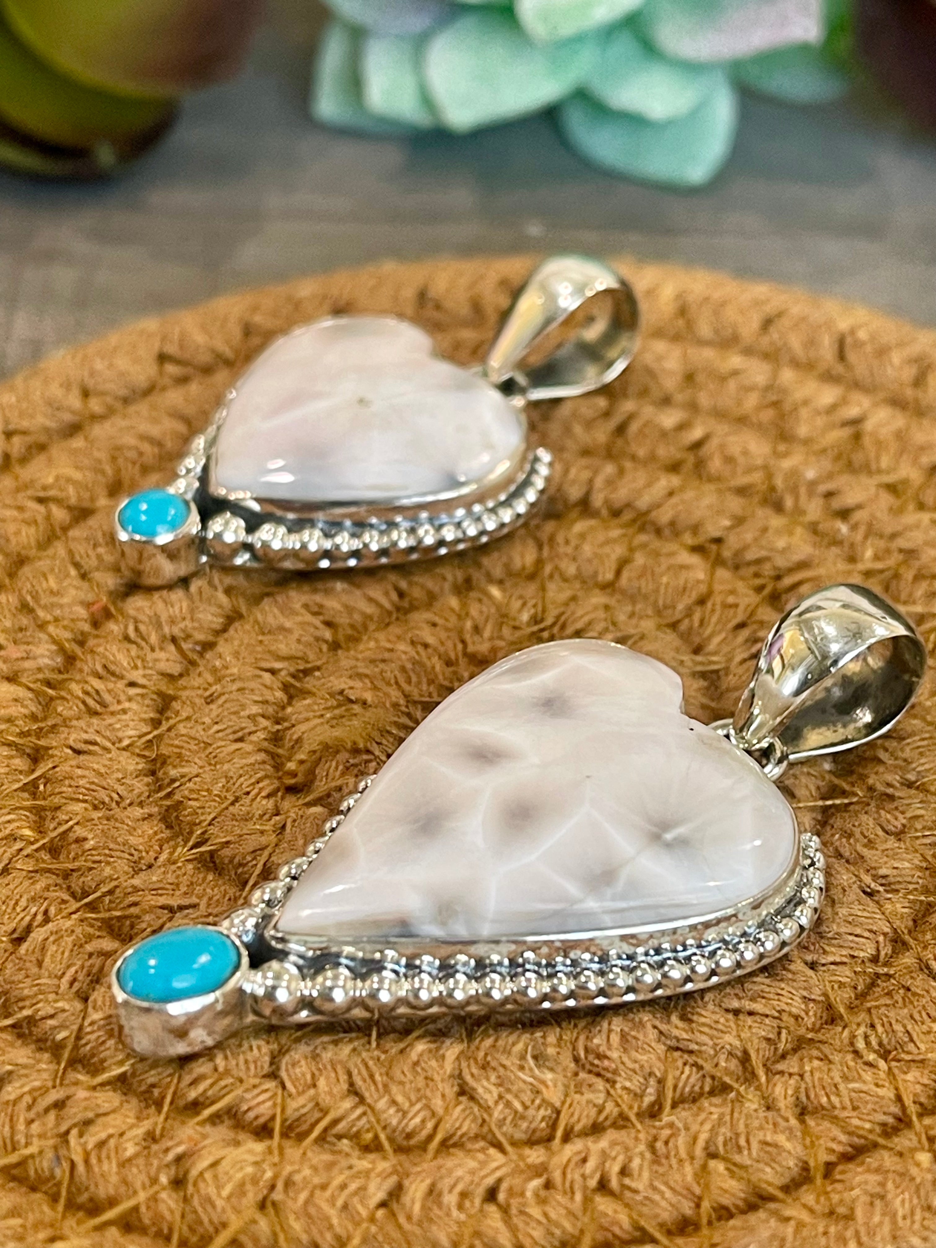 Southwest Handmade Pink Larimar And Kingman Turquoise & Sterling Silver Pendant