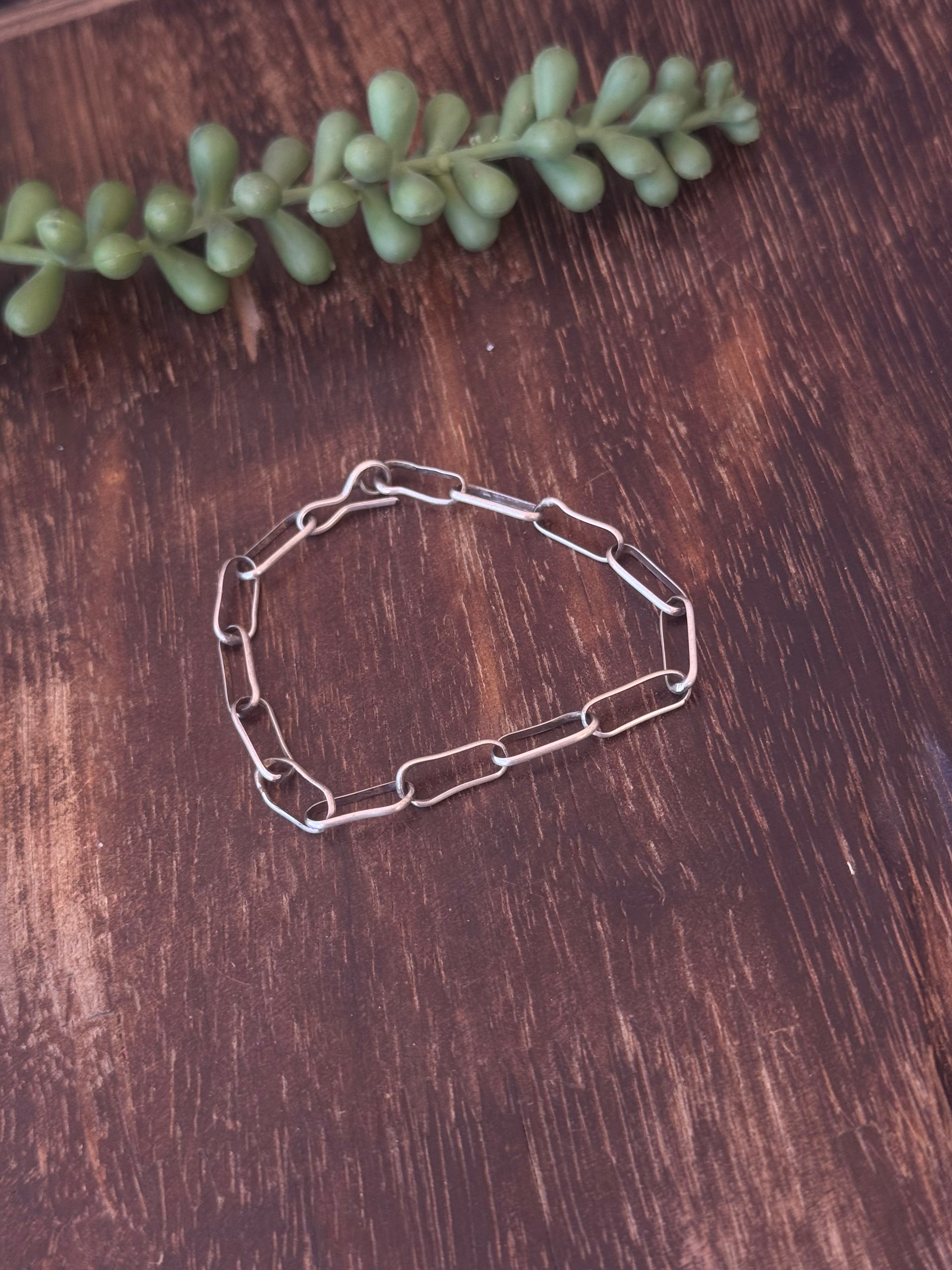 Navajo Made Sterling Silver Paperclip Link Chain Bracelet