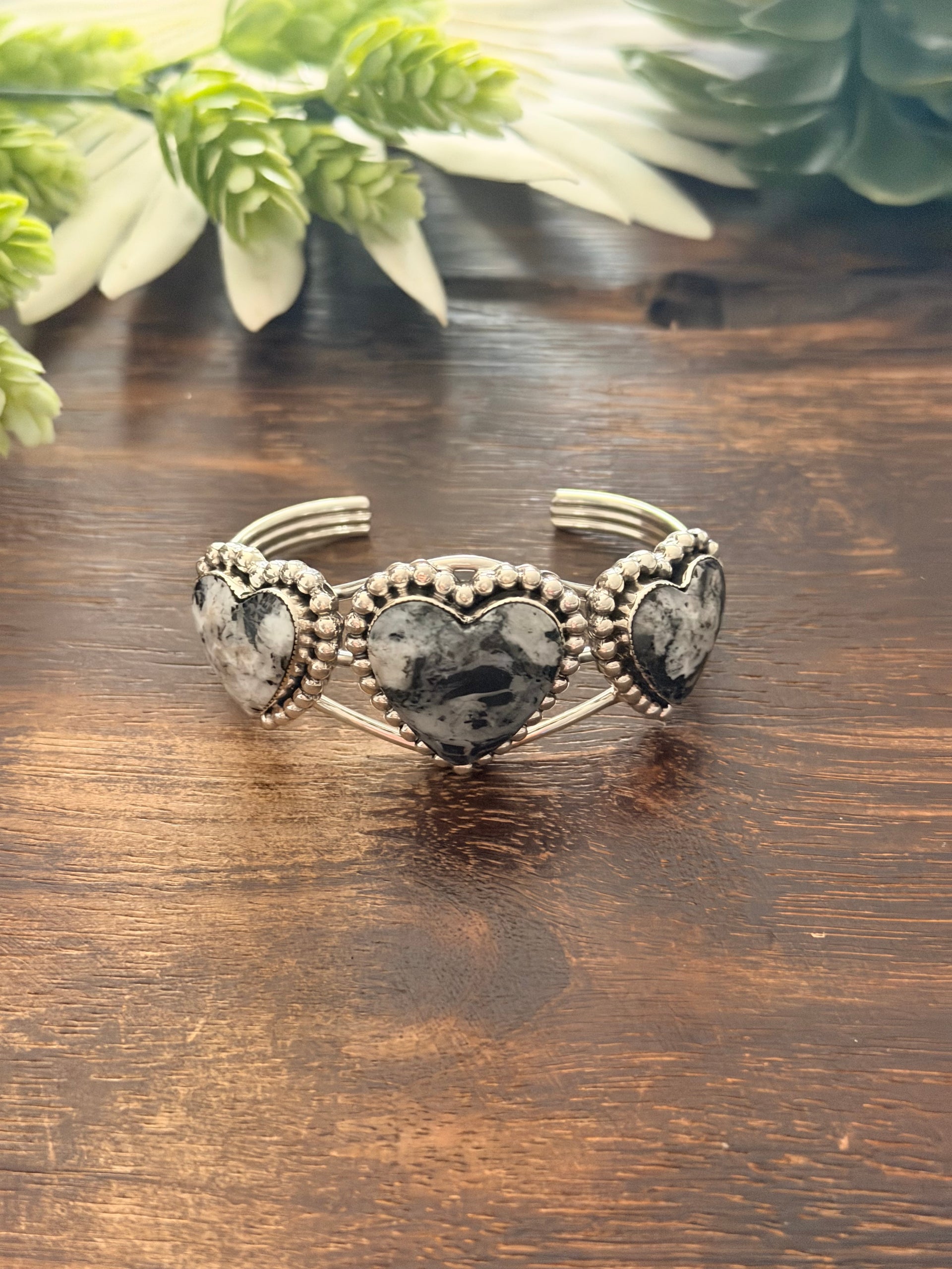 David Lopez White Buffalo & Sterling Silver Heart Cuff Bracelet