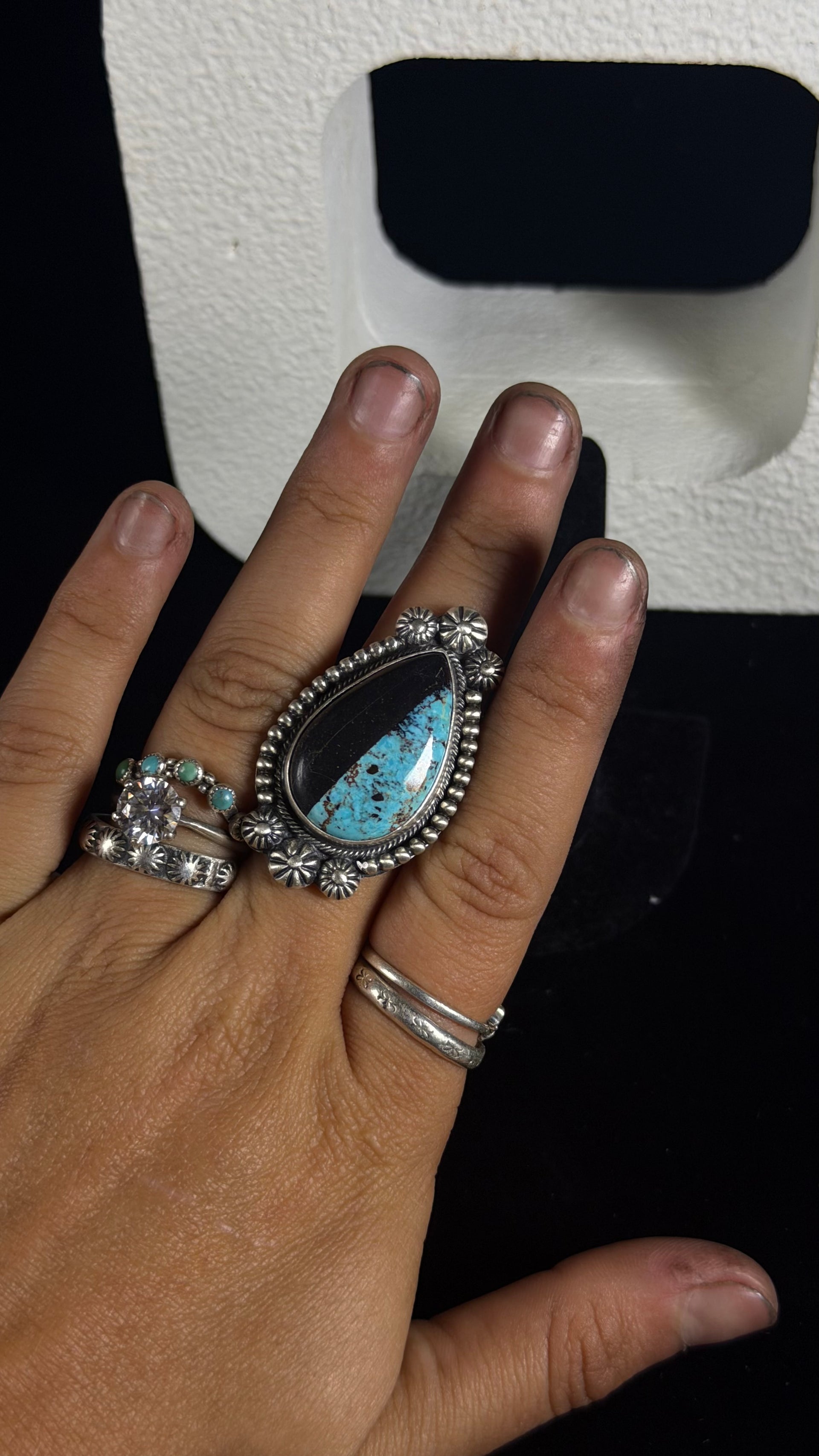 Jeff James Black Jack Turquoise & Sterling Silver Ring Size 8