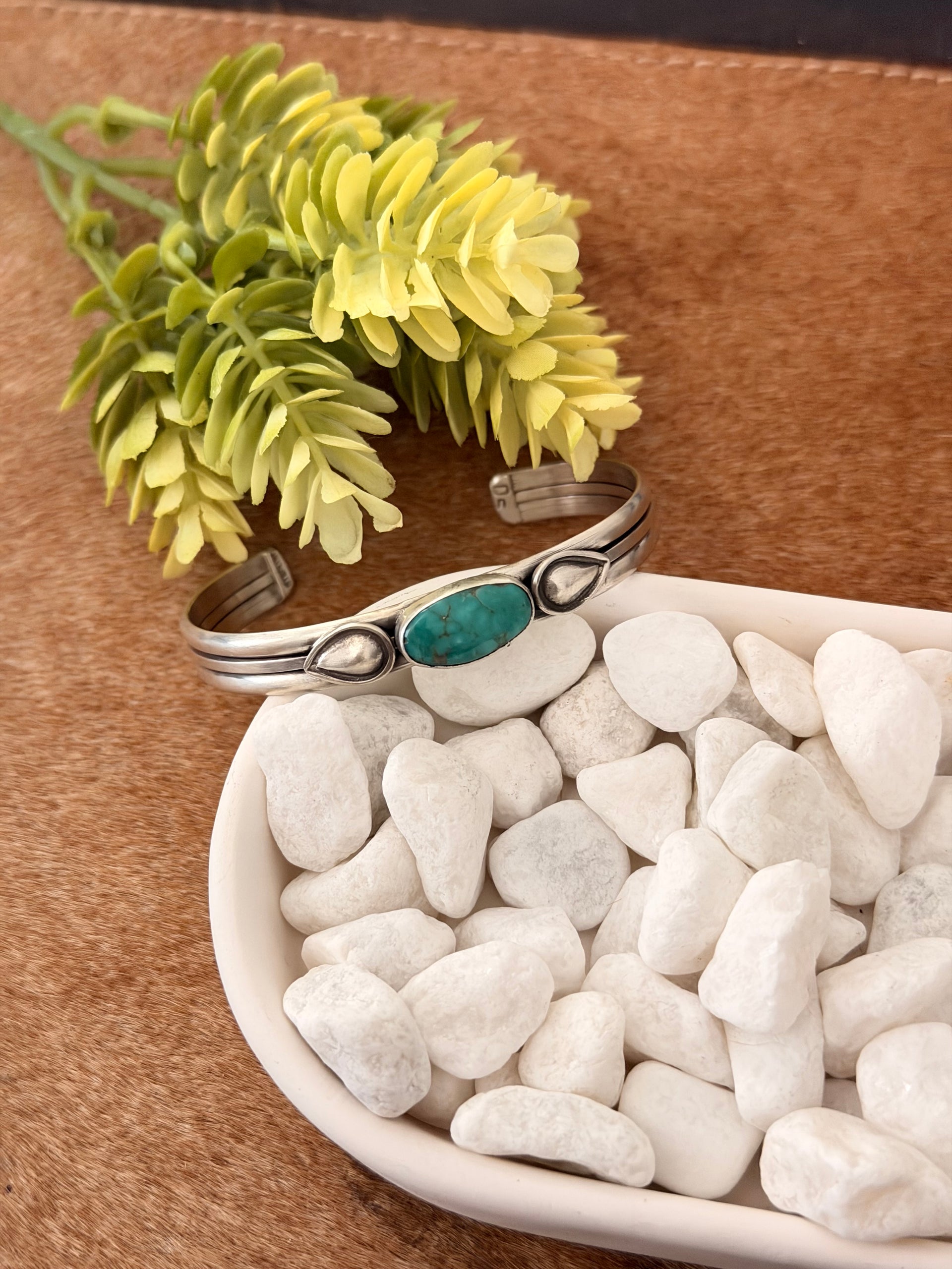 Navajo Made Kingman Turquoise & Sterling Silver Cuff Bracelet