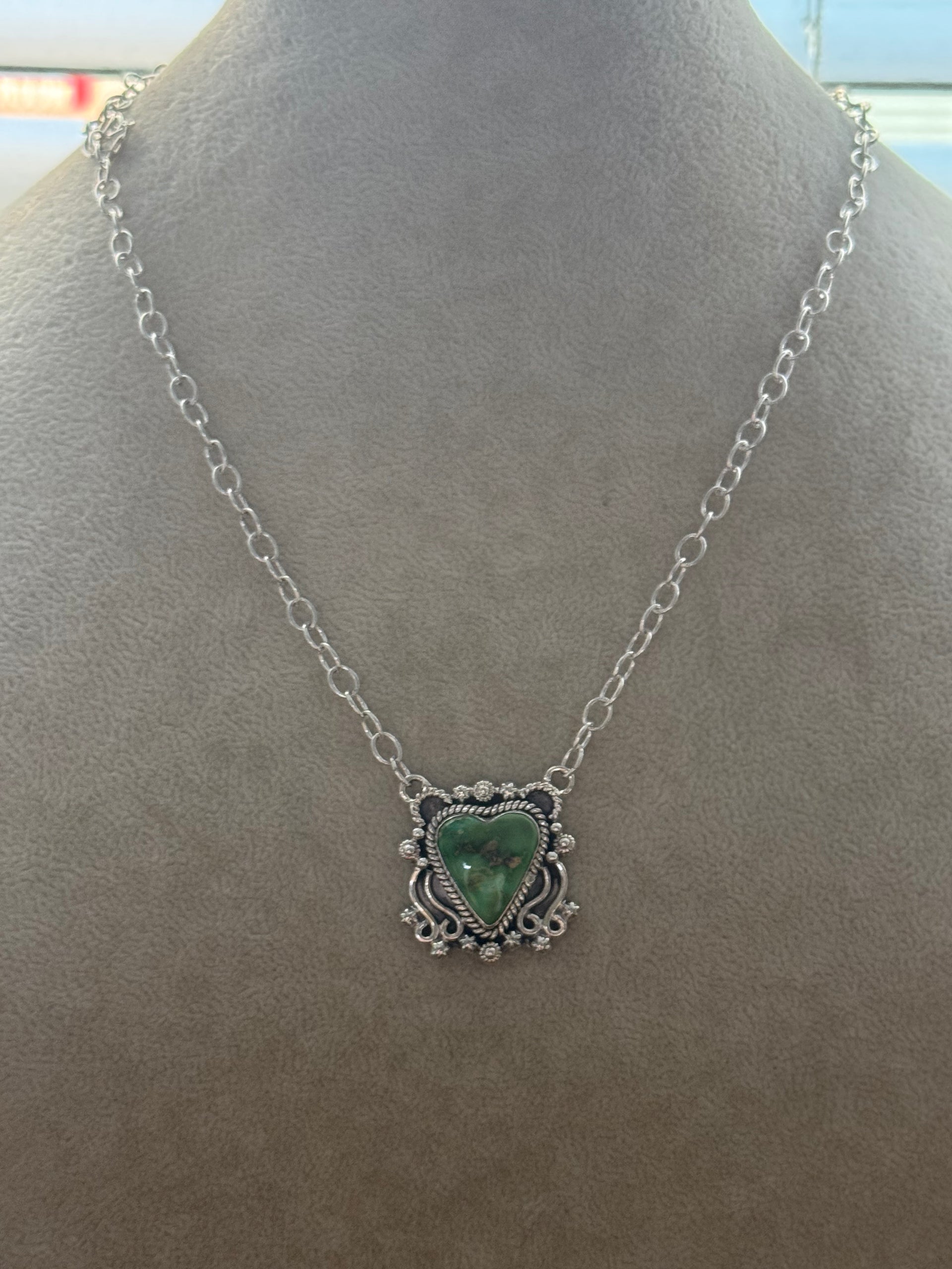 Southwest Made Sonoran Mountain Turquoise & Sterling Silver Heart Necklace