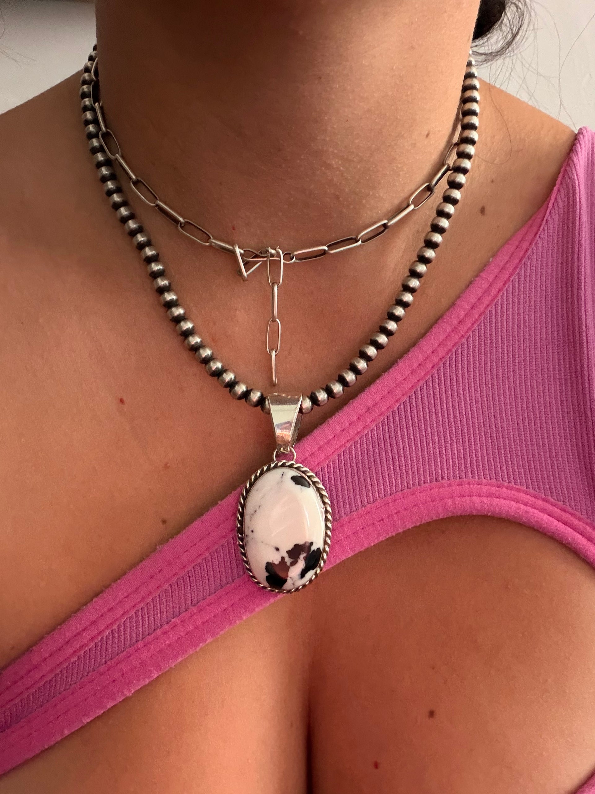 Navajo Made White Buffalo & Sterling Silver Pendant