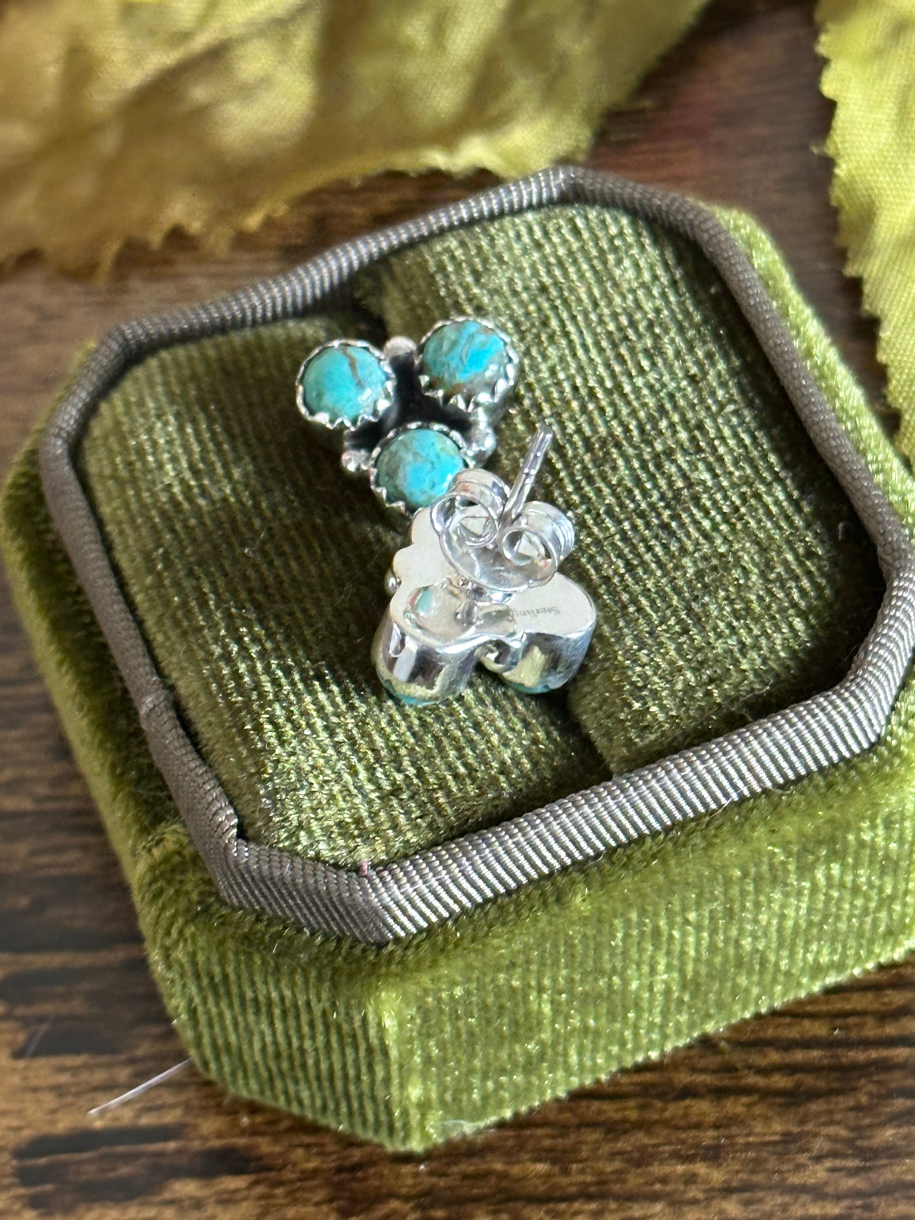 Southwest Handmade Kingman Turquoise & Sterling Silver Post Cluster Earrings