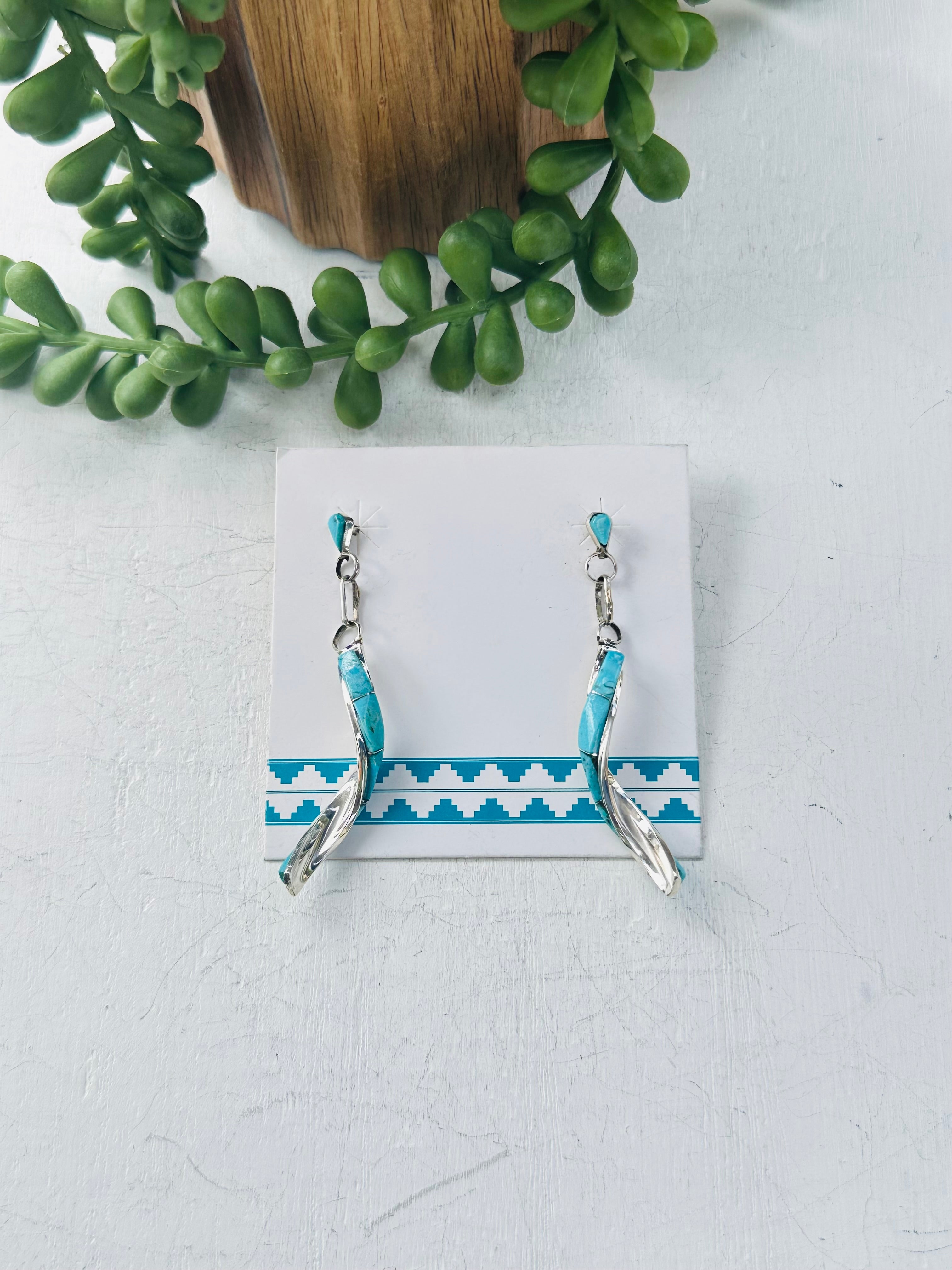 Navajo Made Kingman Turquoise & Sterling Silver Post Earrings