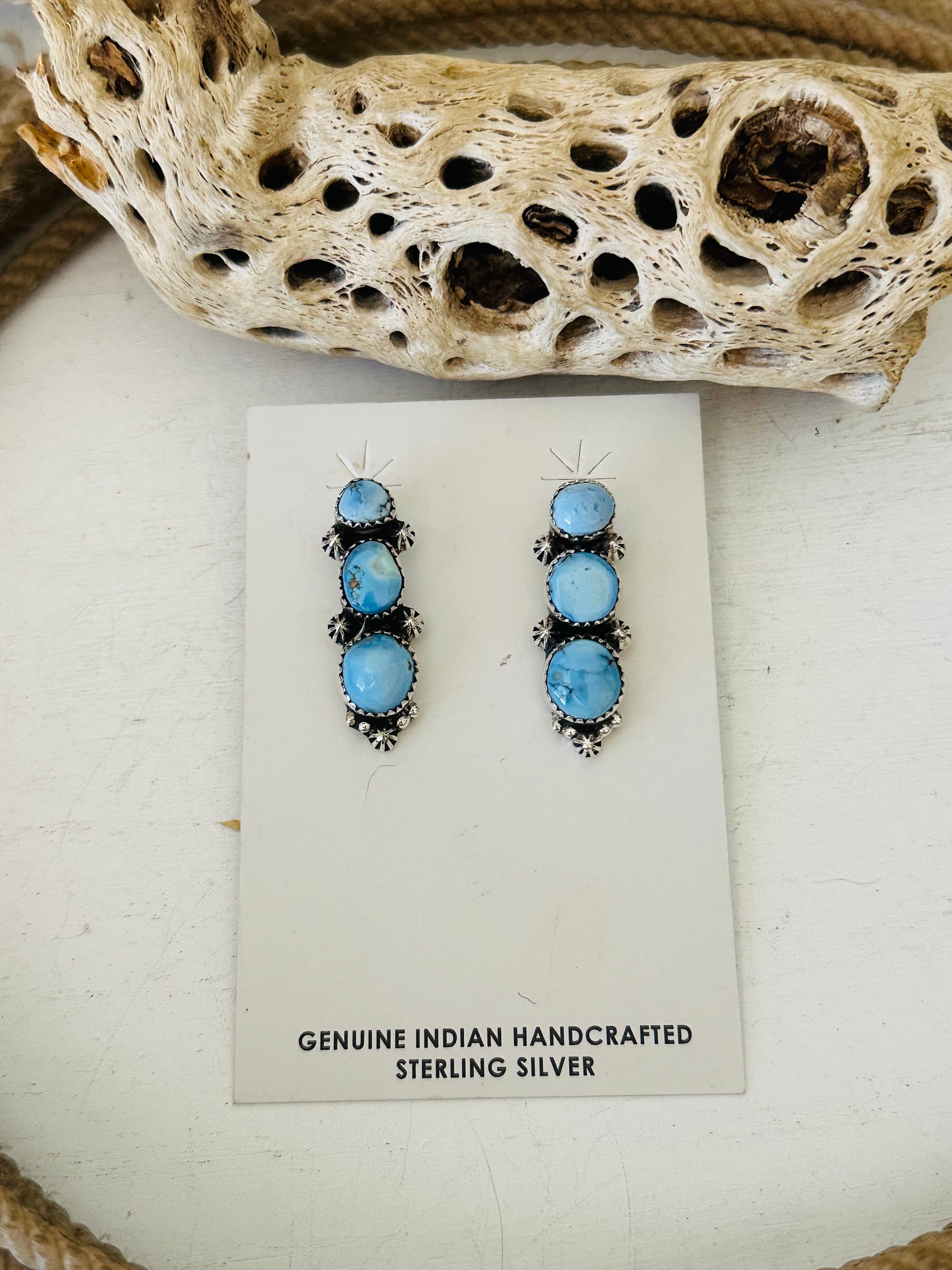 Southwest Handmade Golden Hills Turquoise & Sterling Silver Post Dangle Earrings