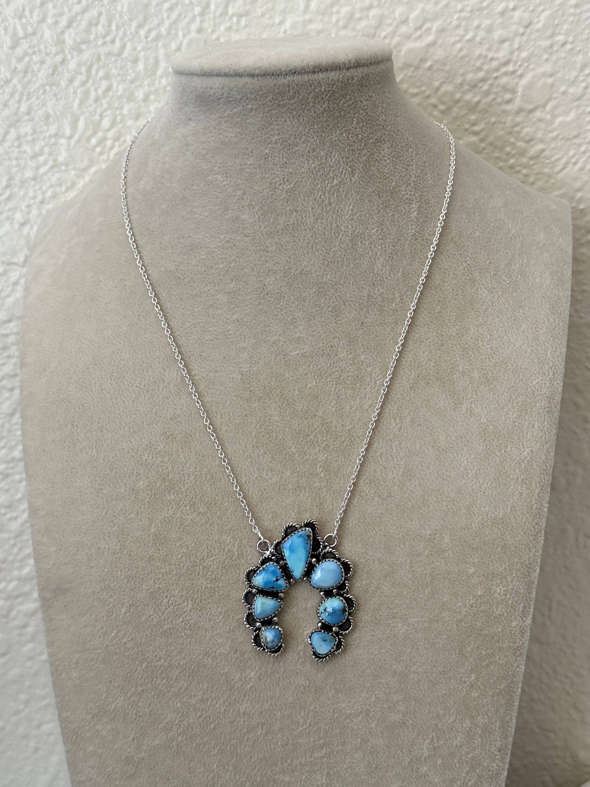 Southwest Handmade Golden Hills Turquoise & Sterling Silver Cluster Naja Necklace