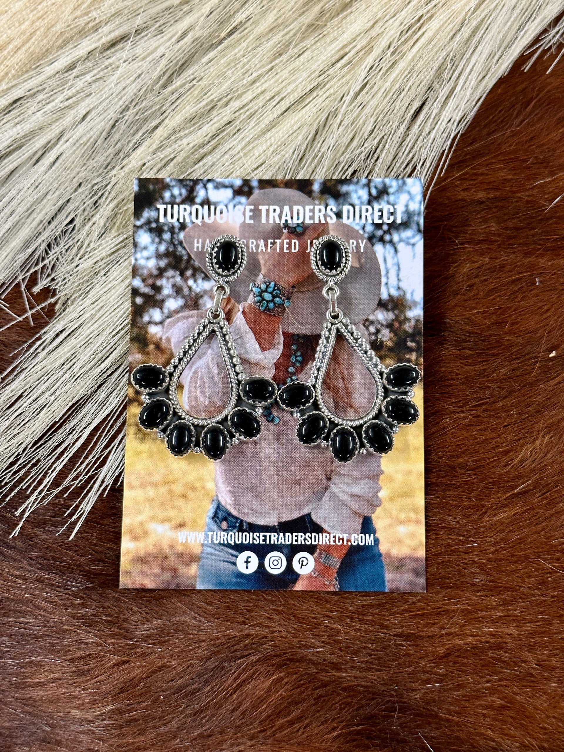 Southwest Handmade Onyx & Sterling Silver Post Dangle Earrings