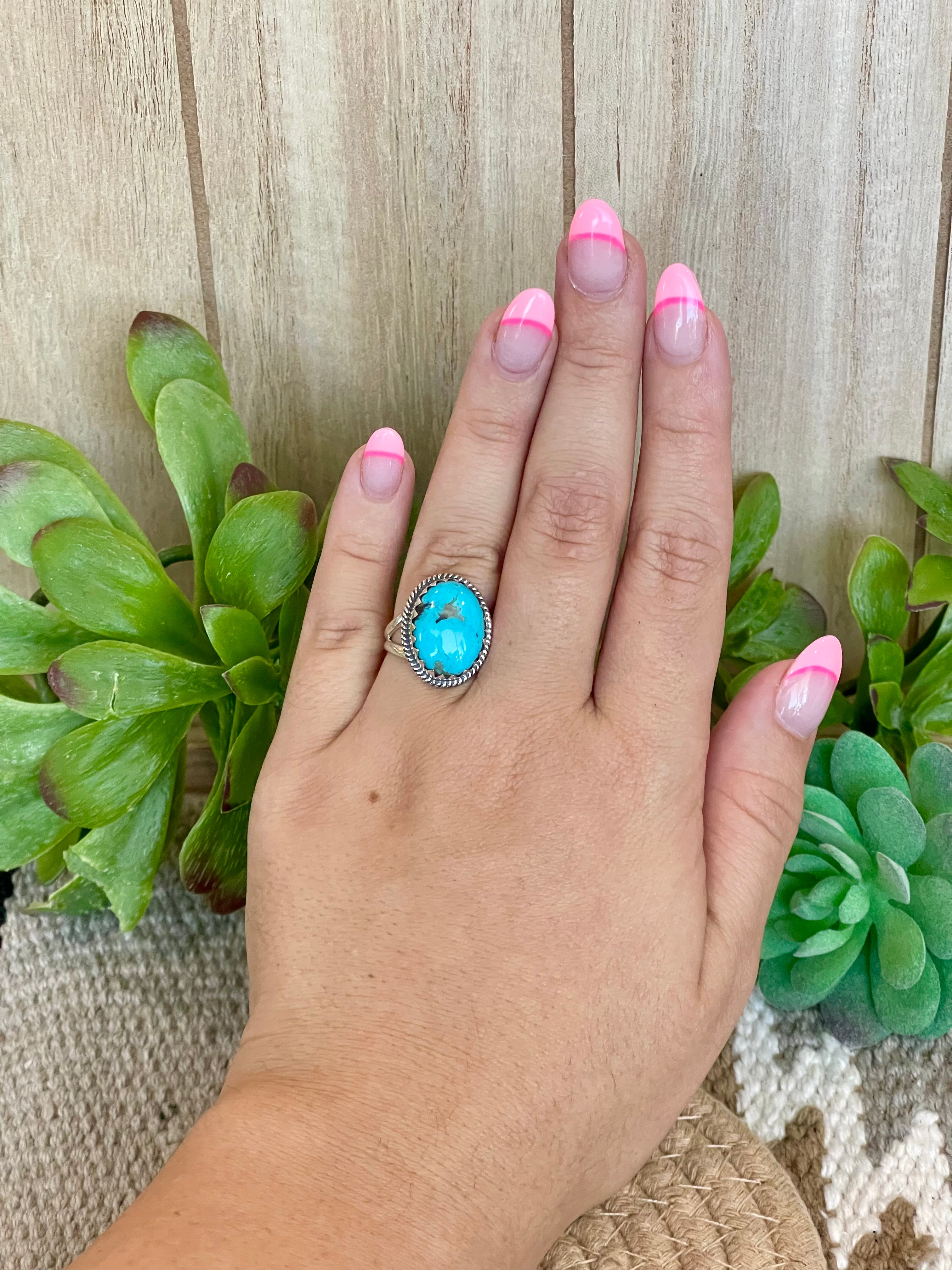 Southwest Handmade Kingman Turquoise & Sterling Silver Size 7 Ring