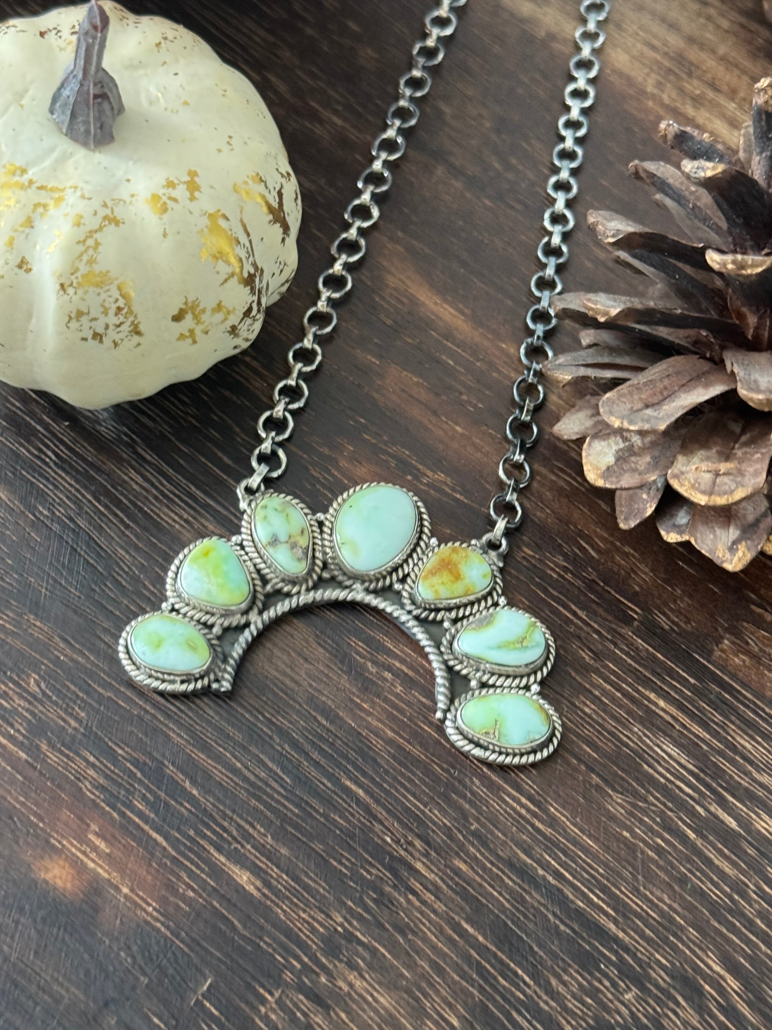 Southwest Palomino Variscite & Sterling Silver Cluster Necklace