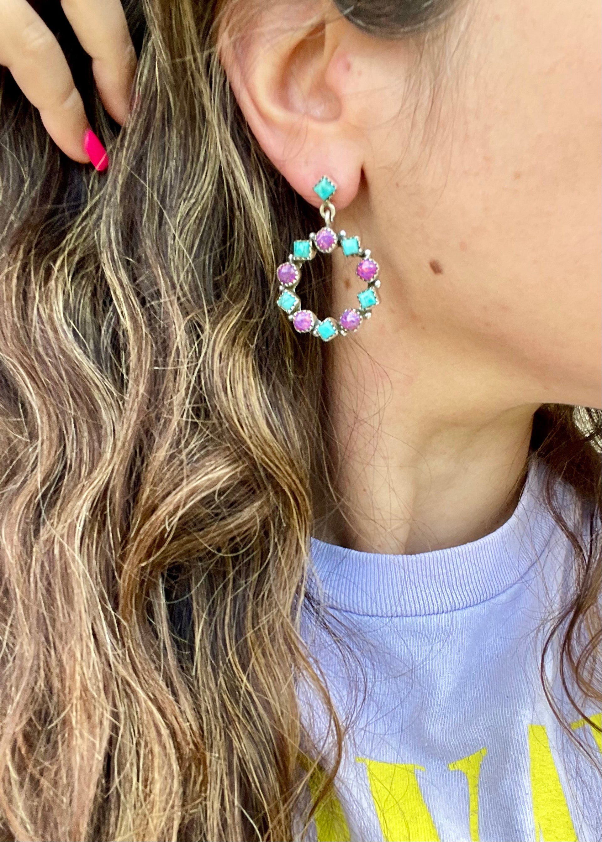 Southwest Handmade Multi Stone Circle Post Earrings