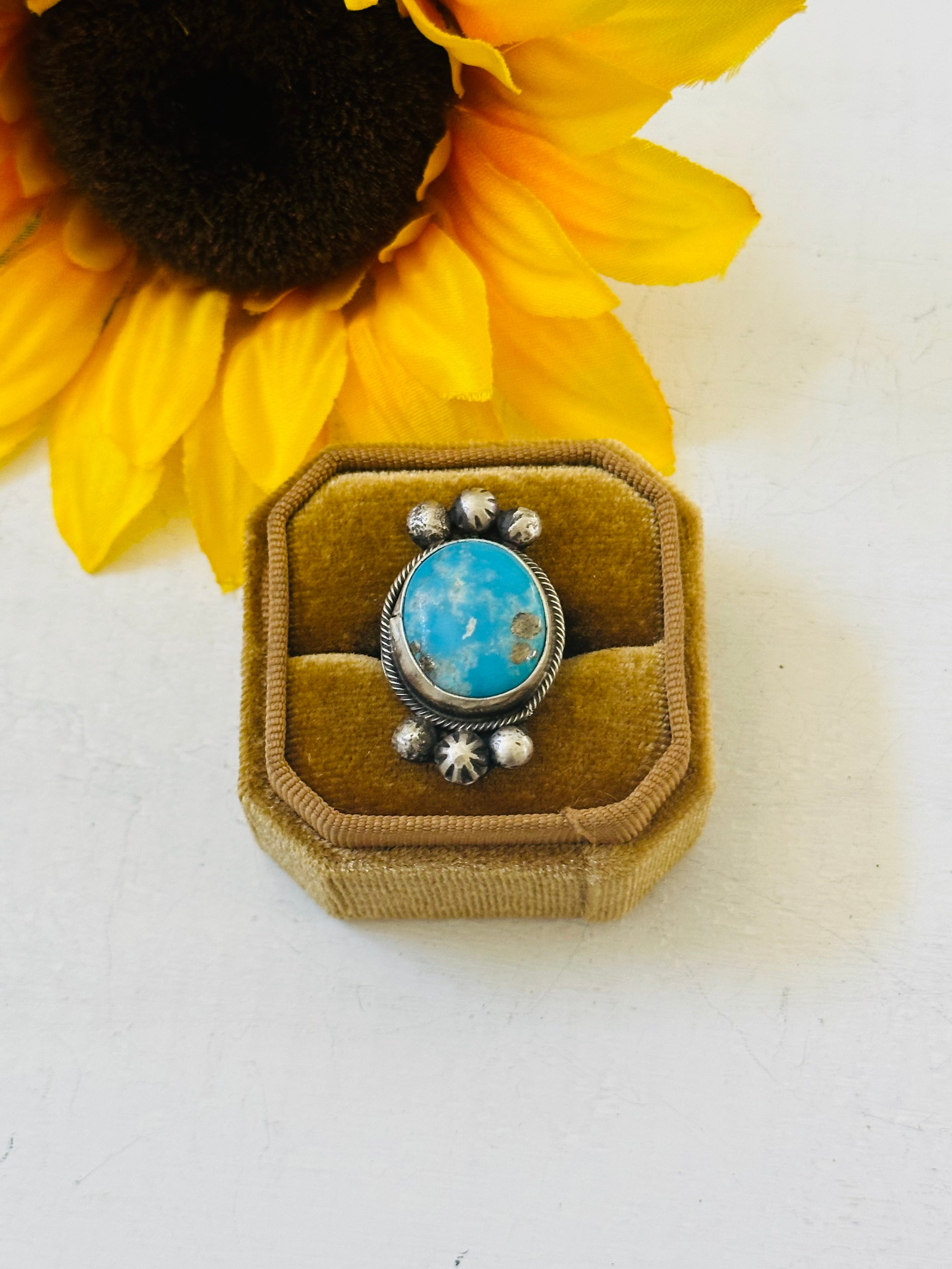 Navajo Made Kingman Turquoise & Sterling Silver Ring Size 4.75