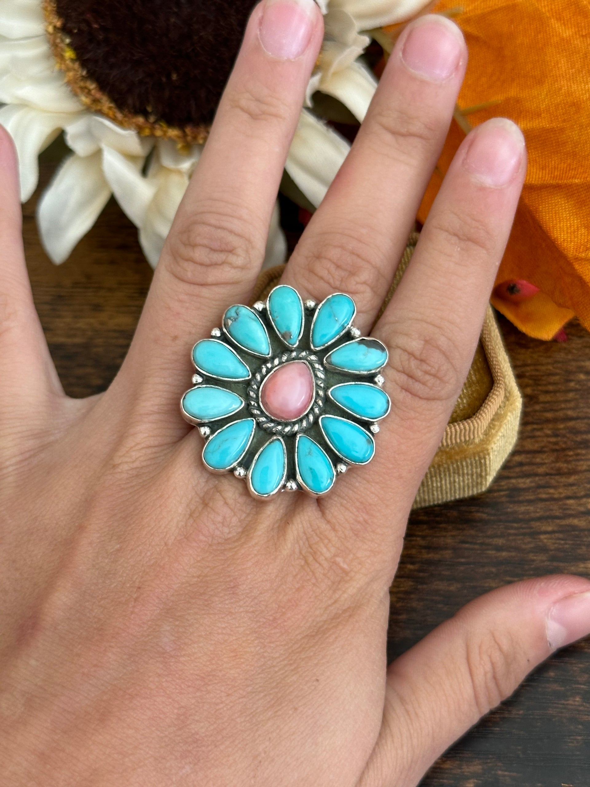 Southwest Handmade Multi Stone & Sterling Silver Adjustable Ring