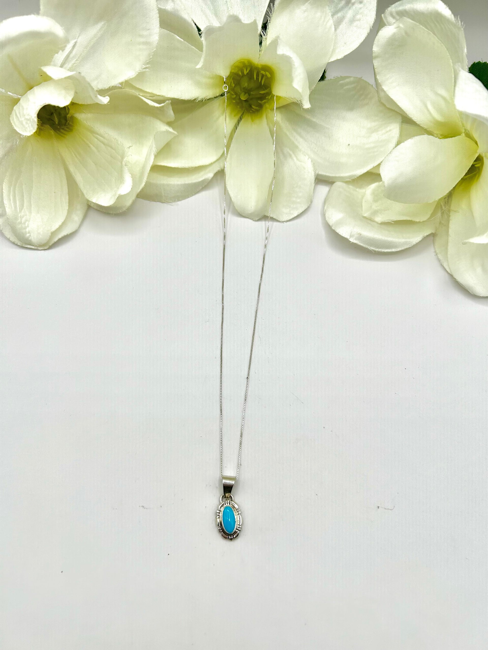 Navajo Made Sleeping Beauty Turquoise & Sterling Silver Necklace