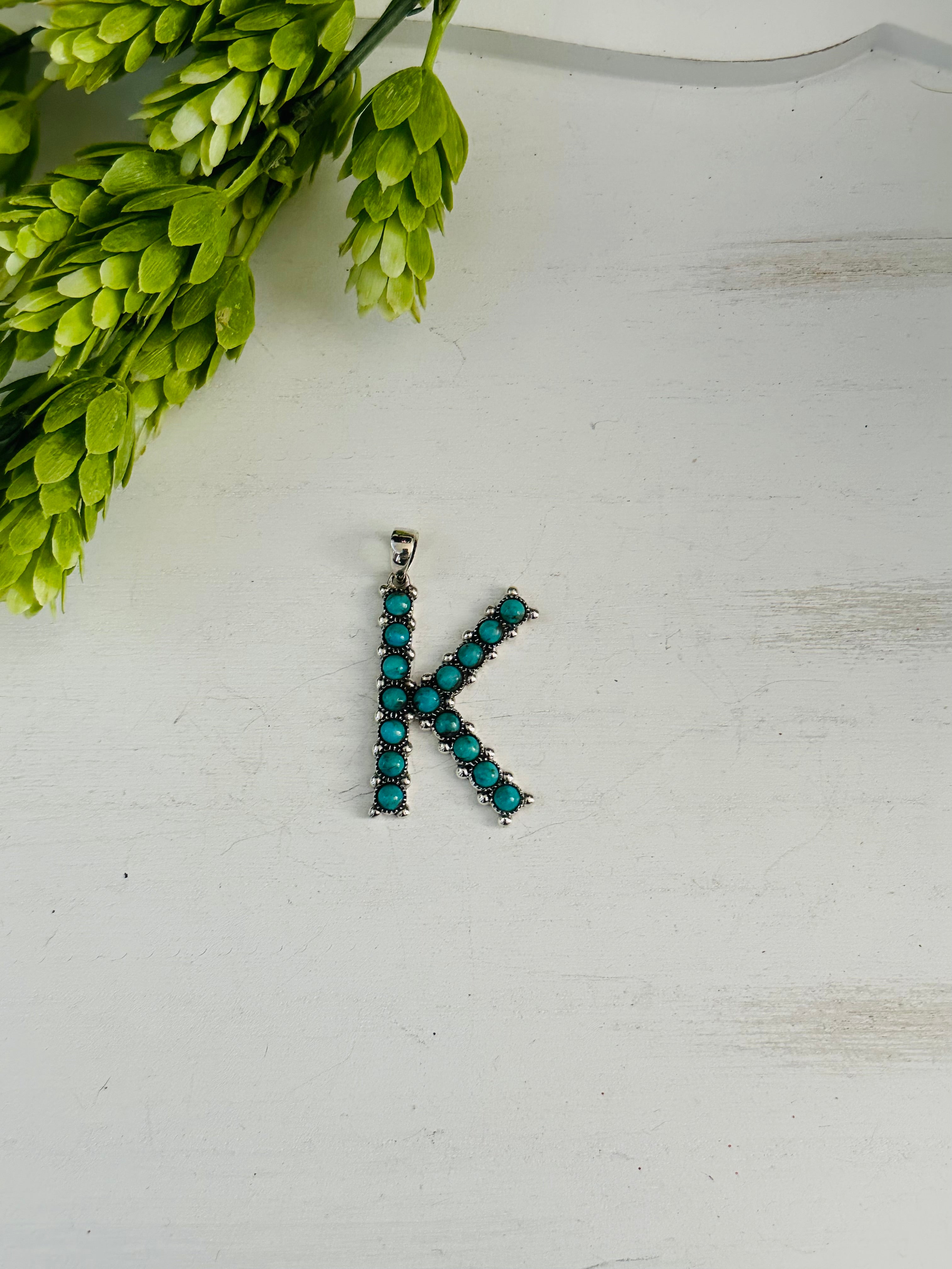 Southwest Handmade Kingman Turquoise & Sterling Silver Letter Pendant