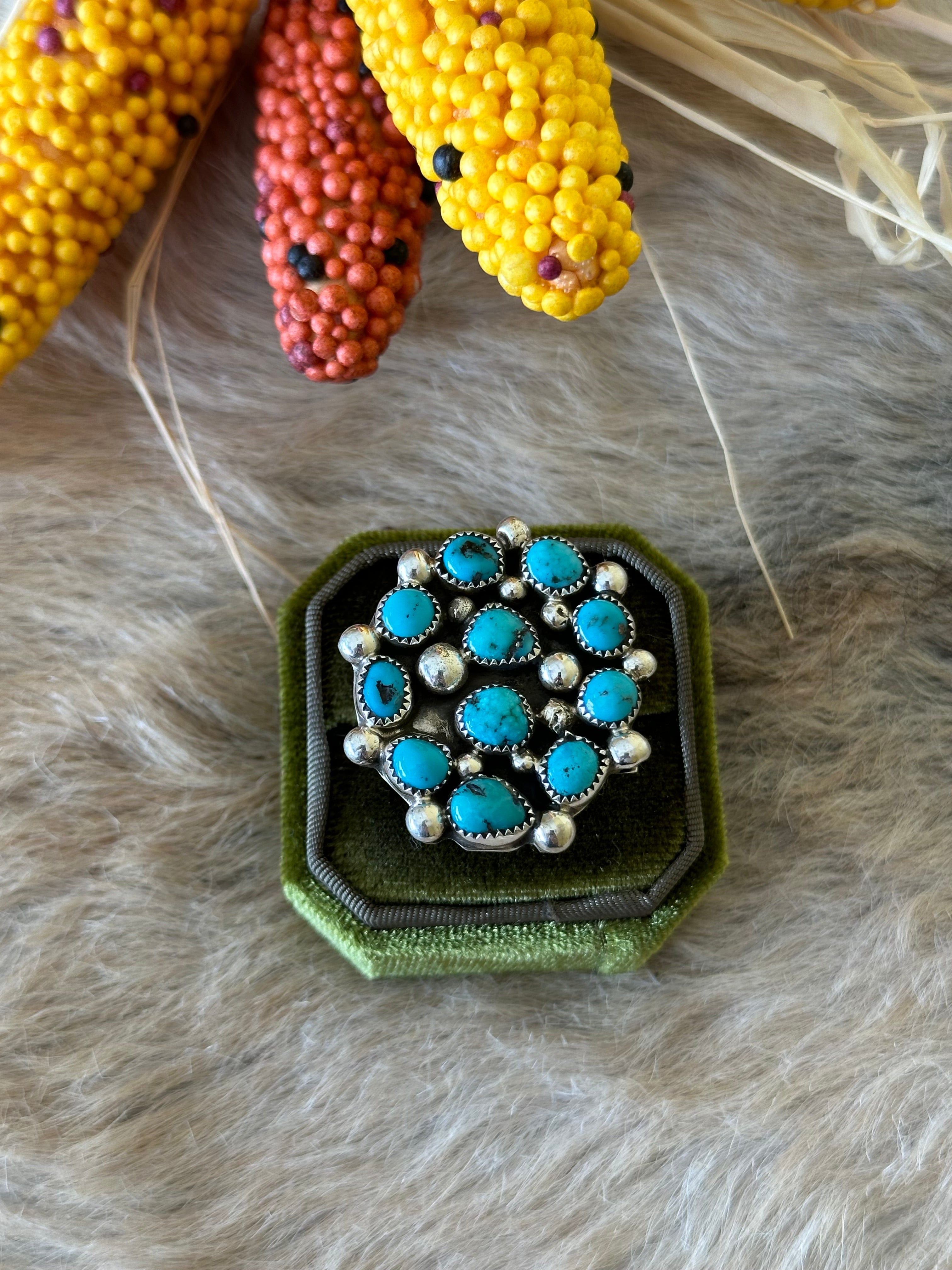 Darlene Begay Kingman Turquoise & Sterling Silver Ring Size 8