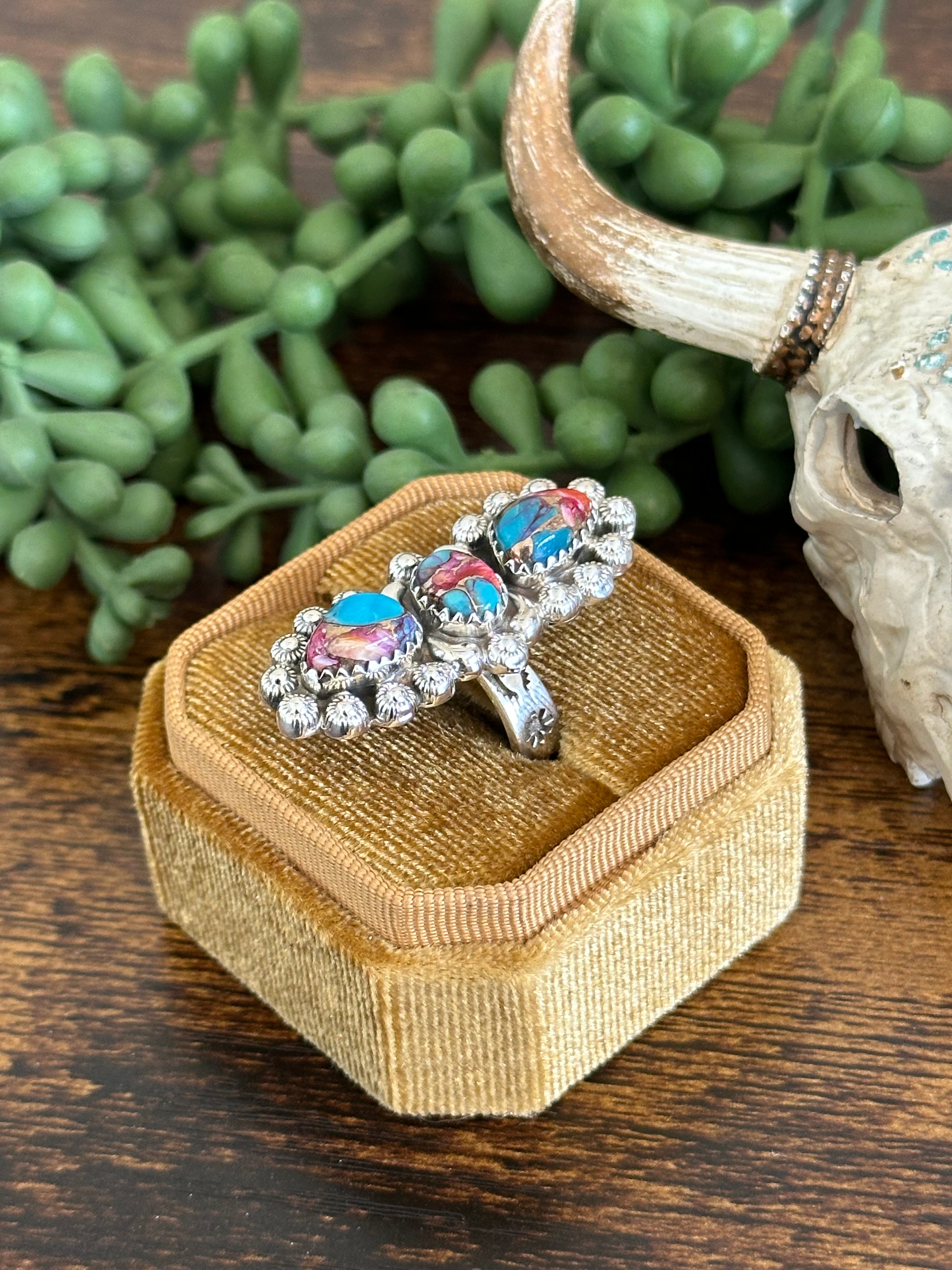 Southwest Handmade Mohave Turquoise & Sterling Silver Adjustable Ring