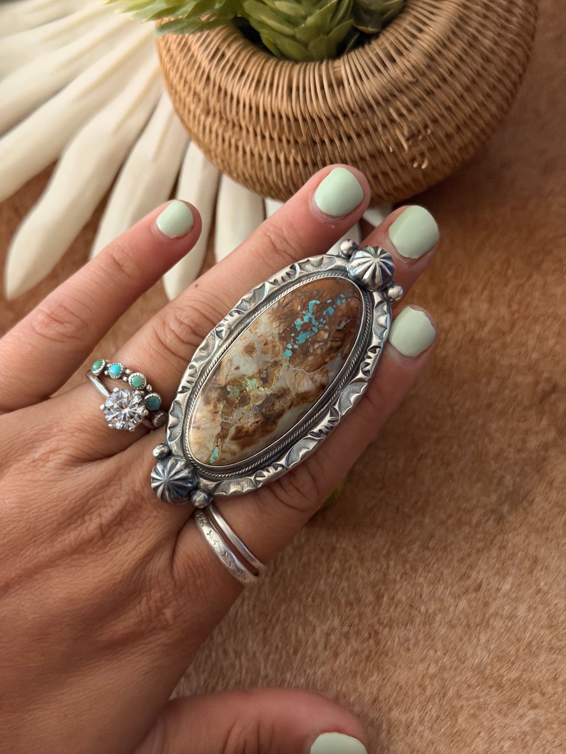 Kobe Martinez Ribbon Royston Turquoise & Sterling Silver Adjustable Ring