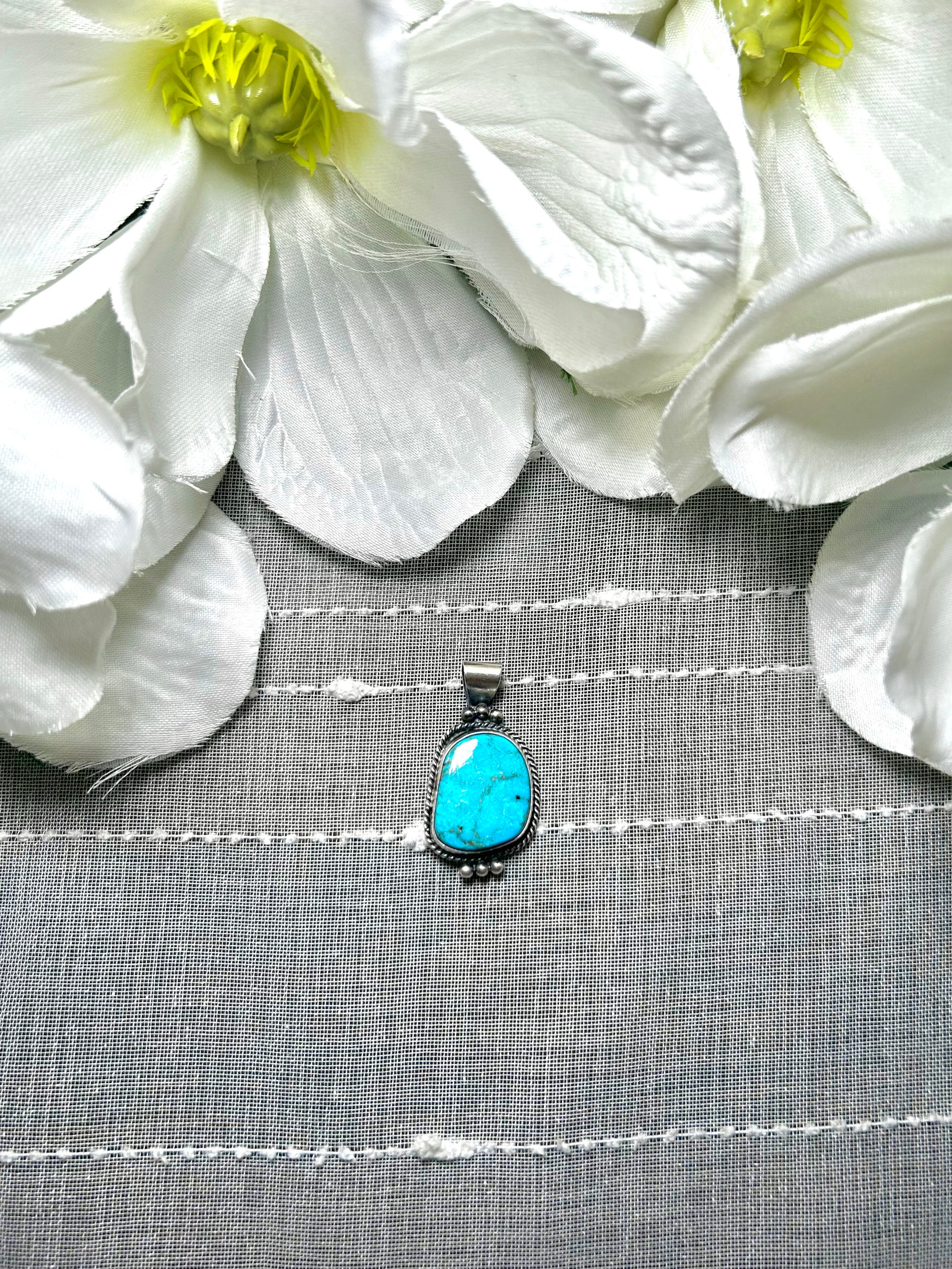 Navajo Made Kingman Turquoise & Sterling Silver Pendant