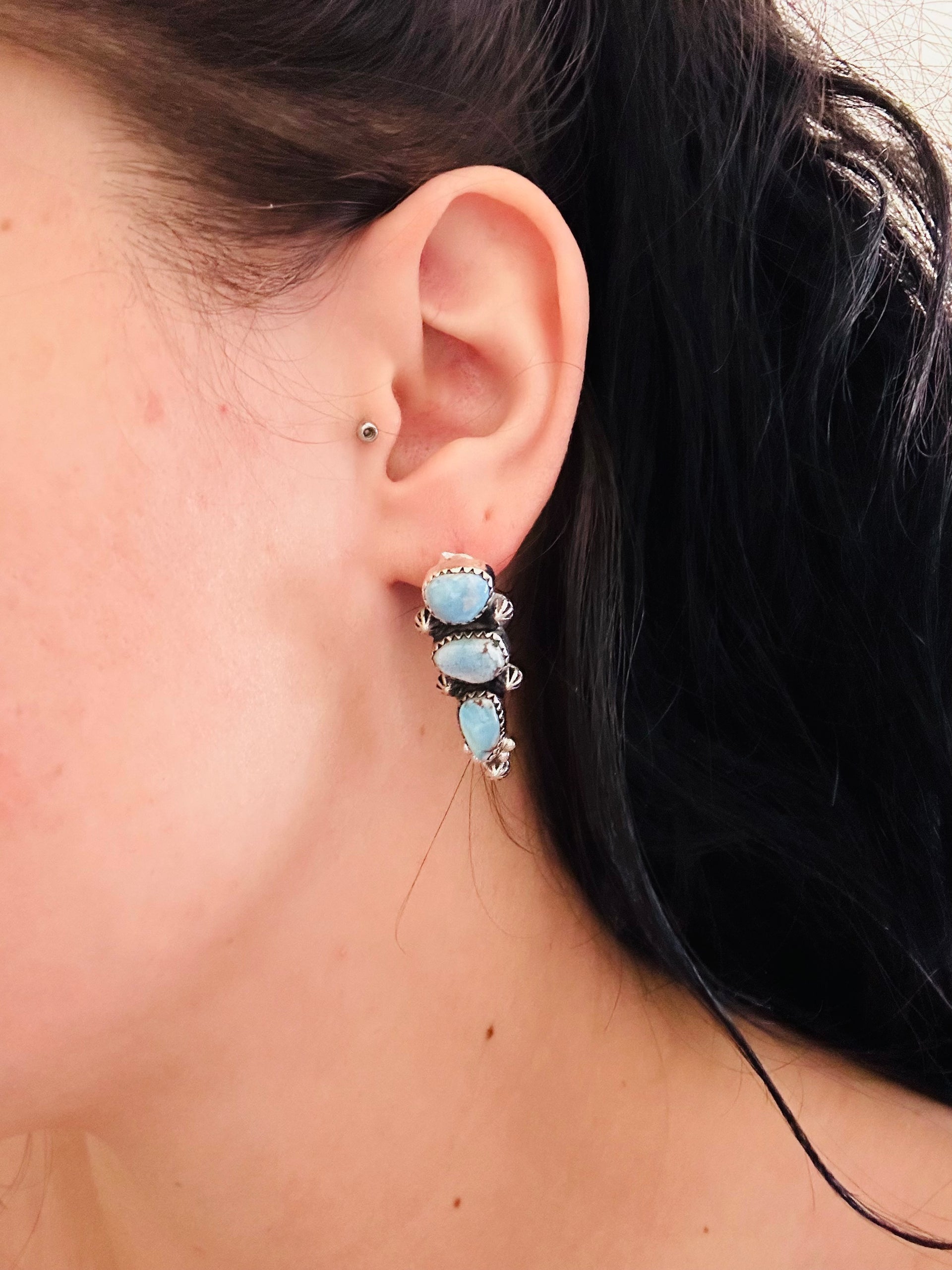 Southwest Handmade Golden Hills Turquoise & Sterling Silver Post Dangle Earrings