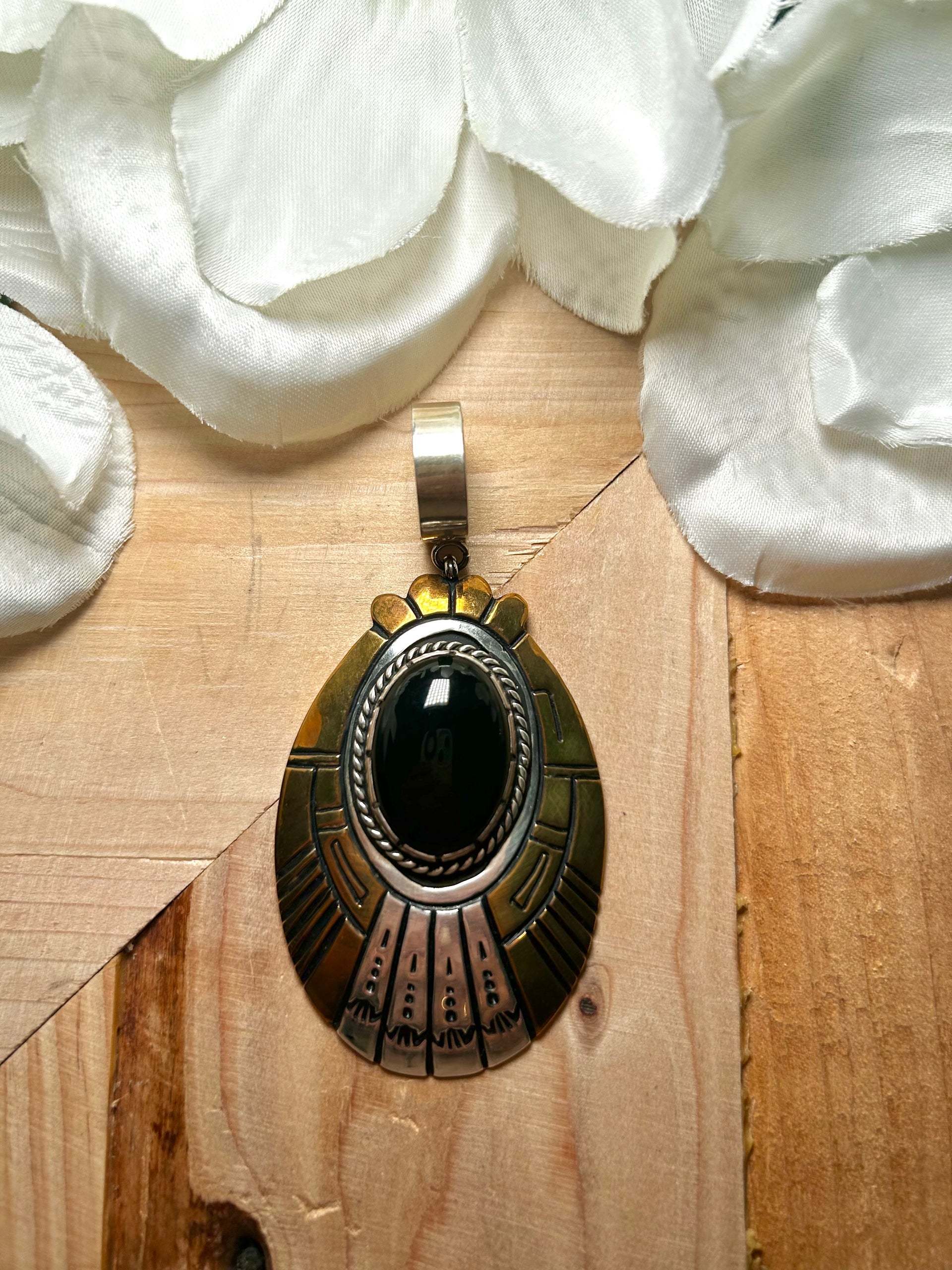 T & R Singer Onyx & Sterling Silver Pendant