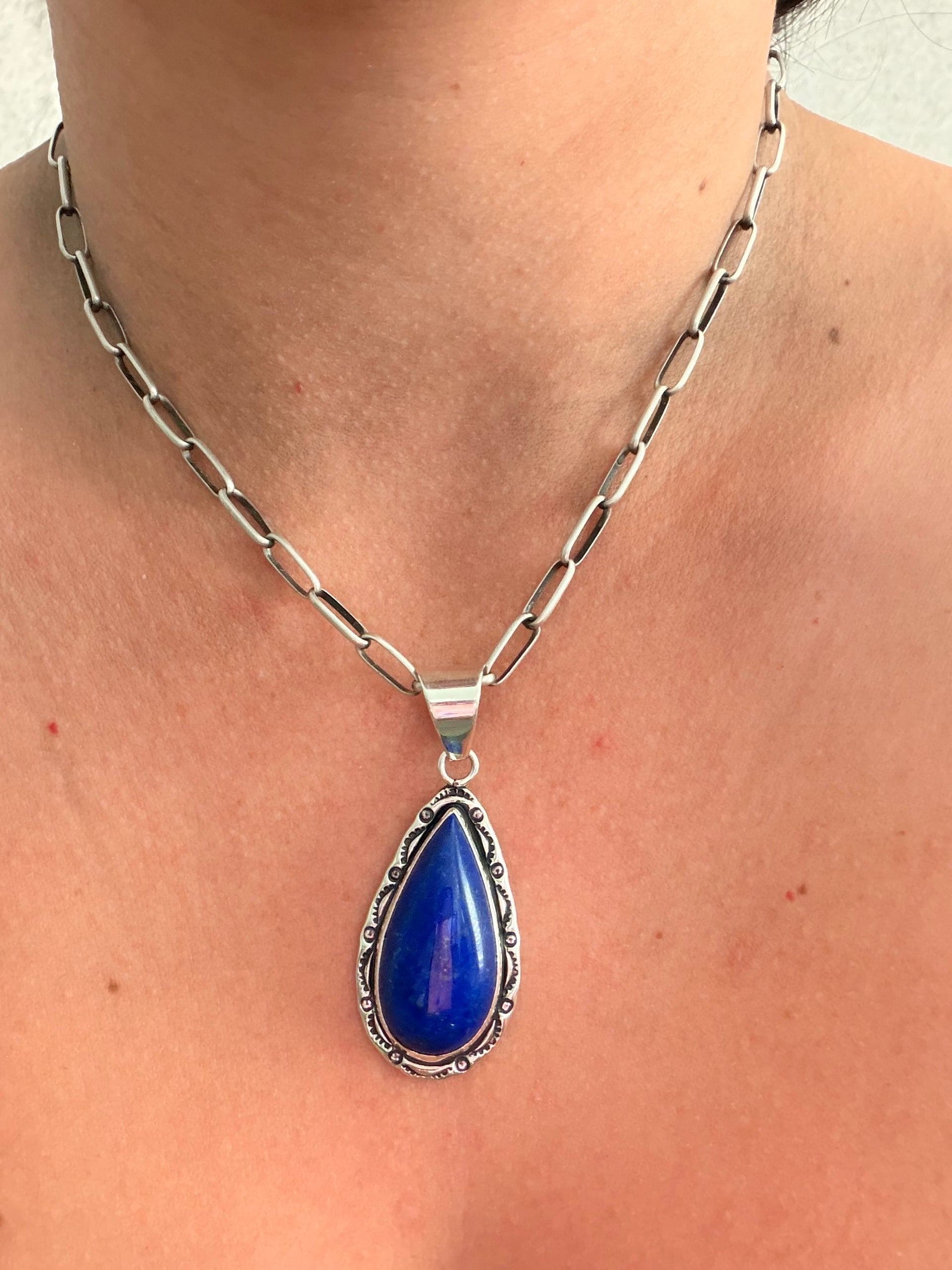 Navajo Made Lapis & Sterling Silver Pendant