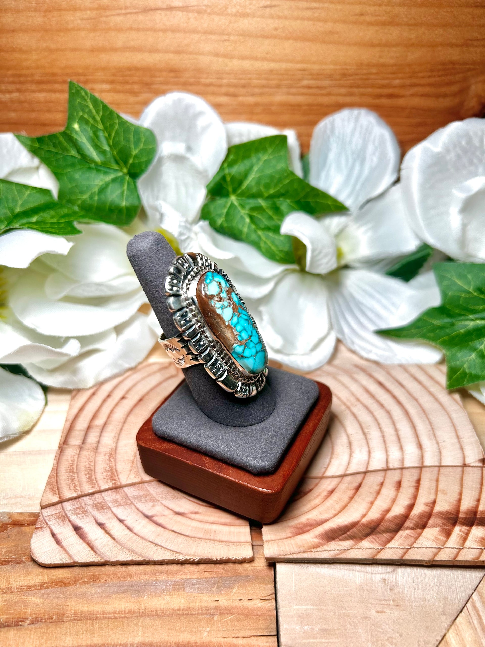 Navajo Made Royston Turquoise & Sterling Silver Ring Size 8