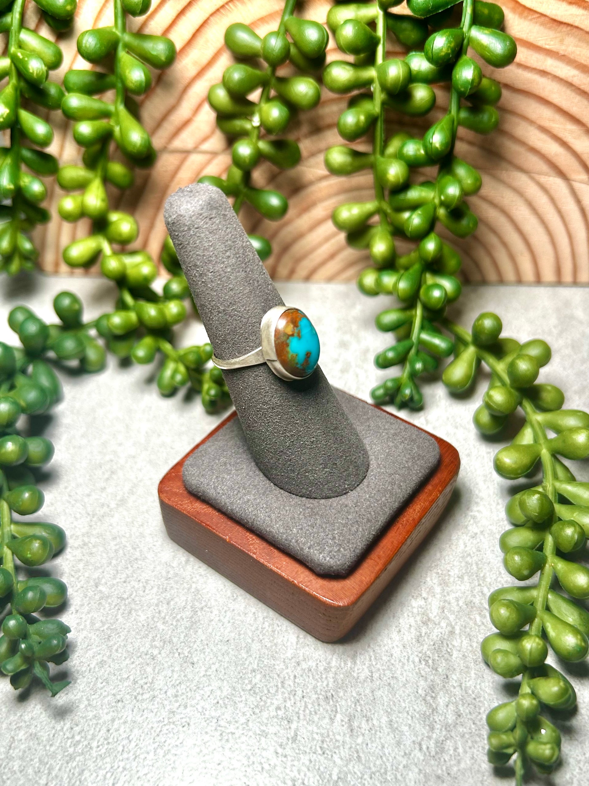 Navajo Made Kingman Turquoise & Sterling Silver Ring Size 6.75