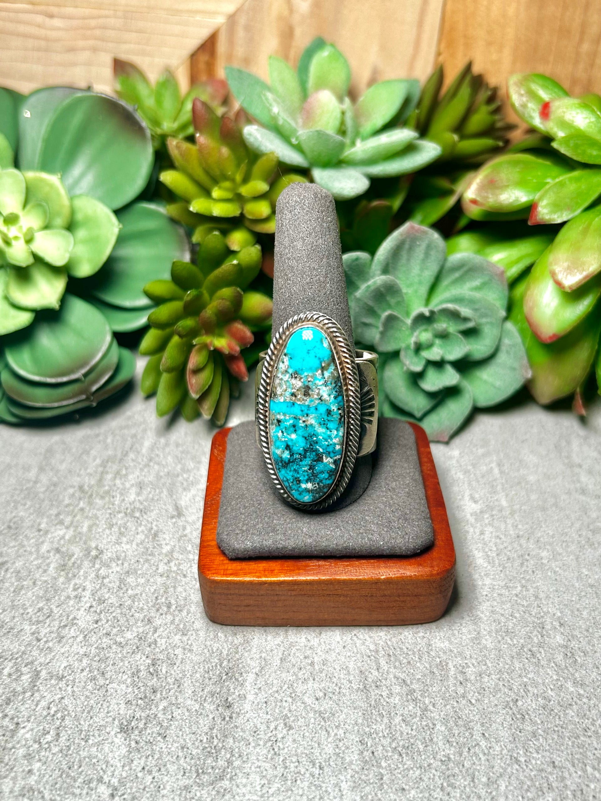 Navajo Made Thunder Mountain Turquoise & Sterling Silver Ring Size 12.5