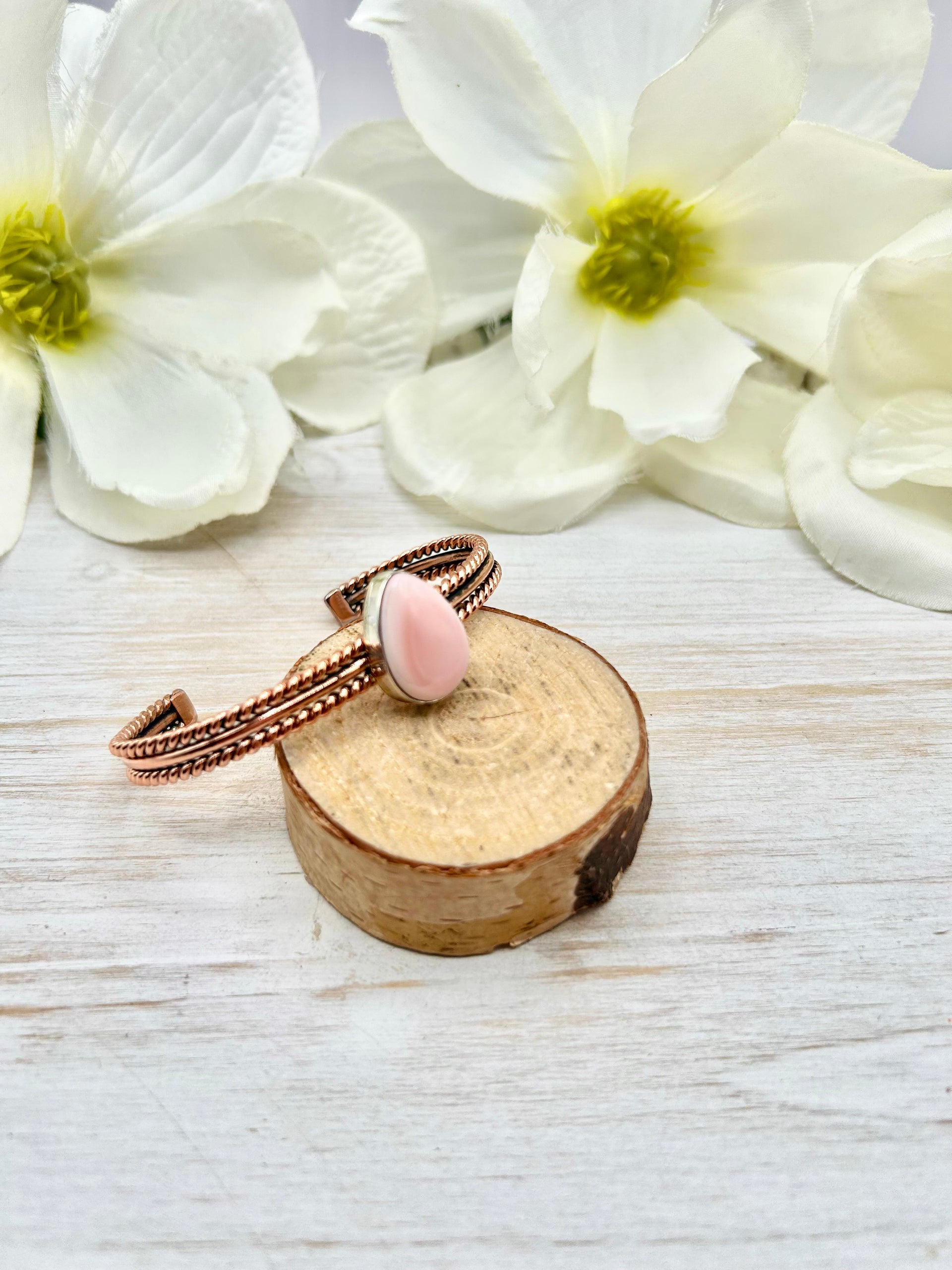 Navajo Made Pink Conch & Copper Cuff Bracelet