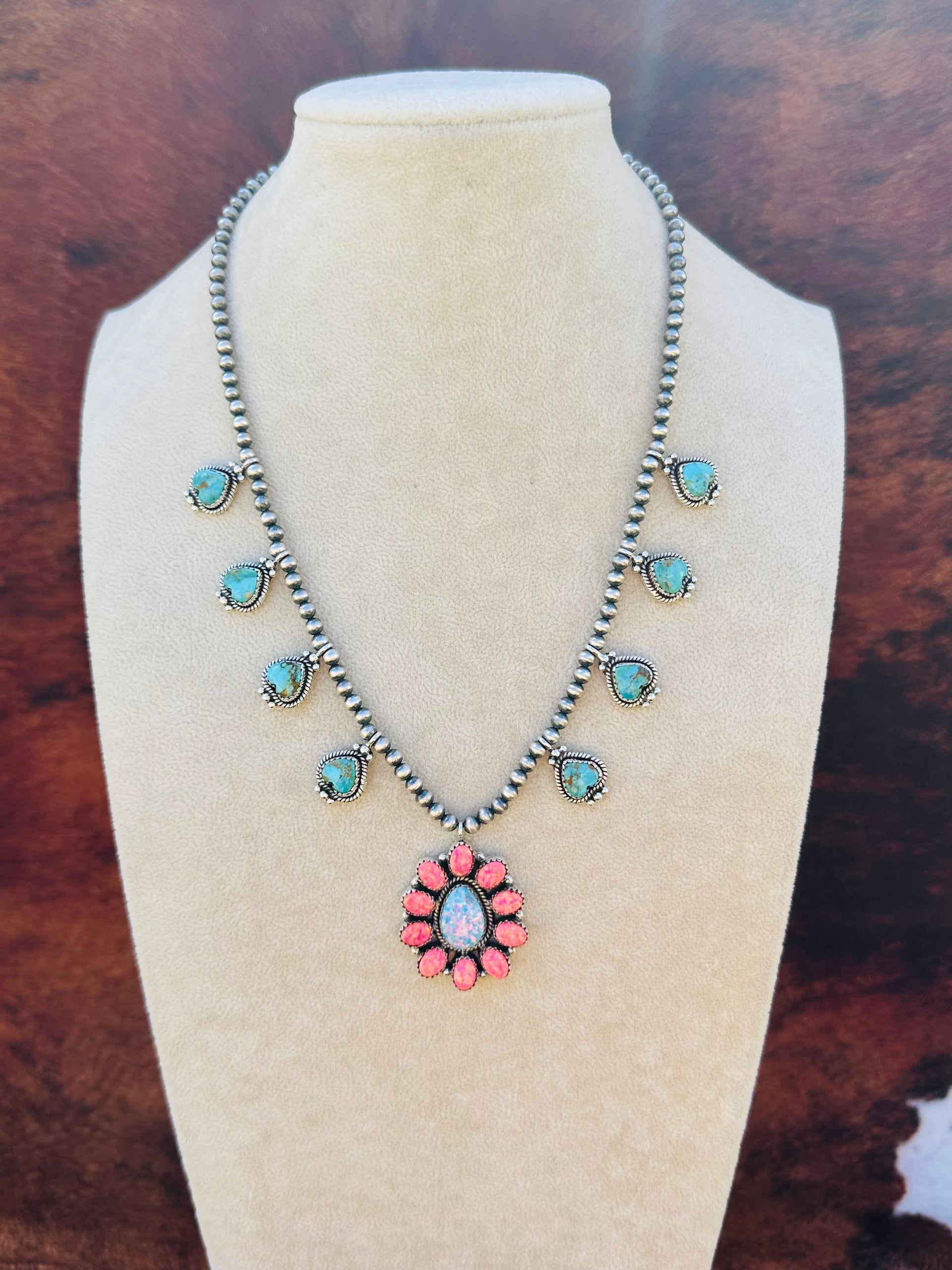 Southwest Handmade Multi Stone & Sterling Silver Cluster Necklace