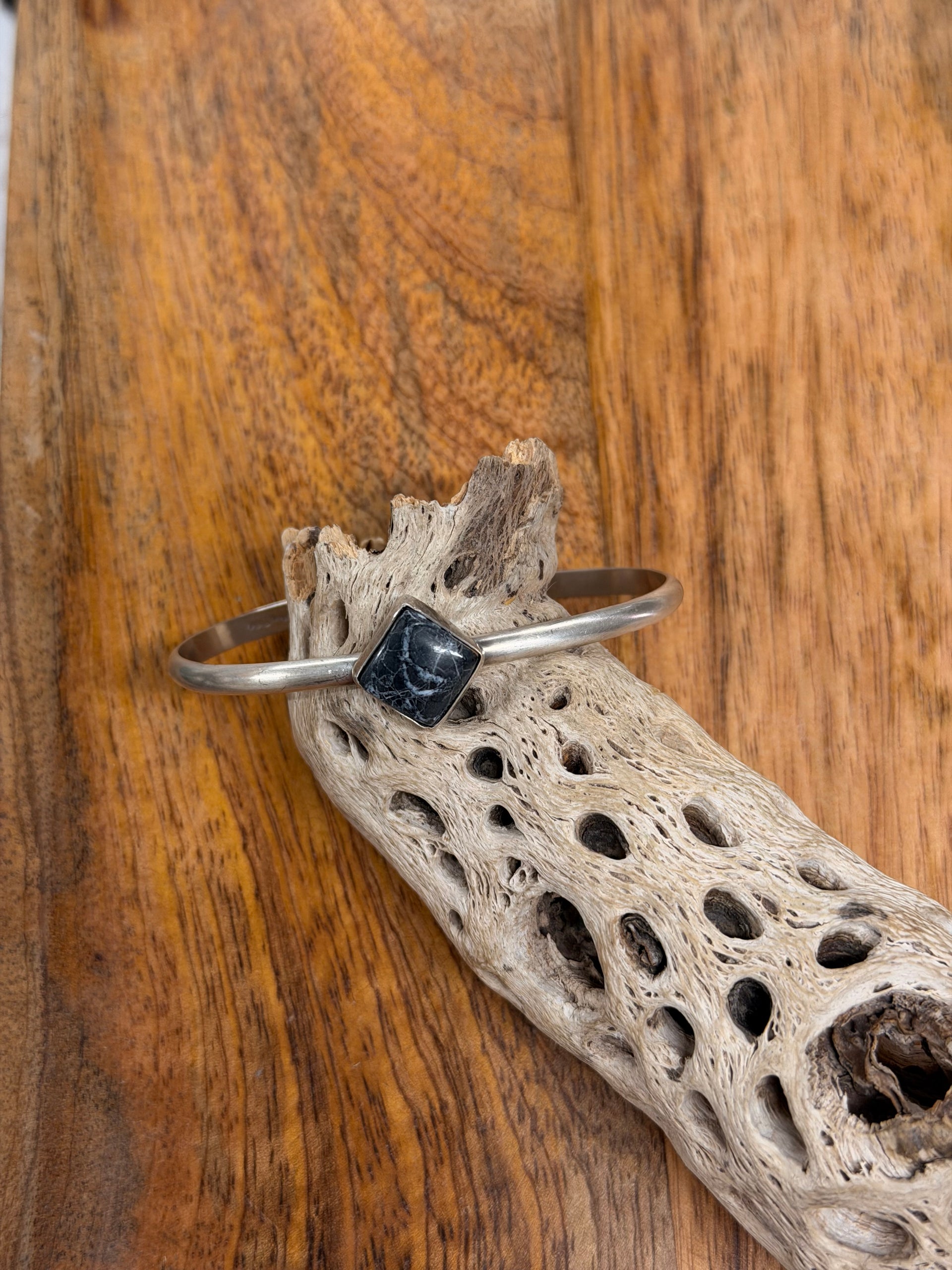 Navajo Made White Buffalo & Sterling Silver Cuff Bracelet