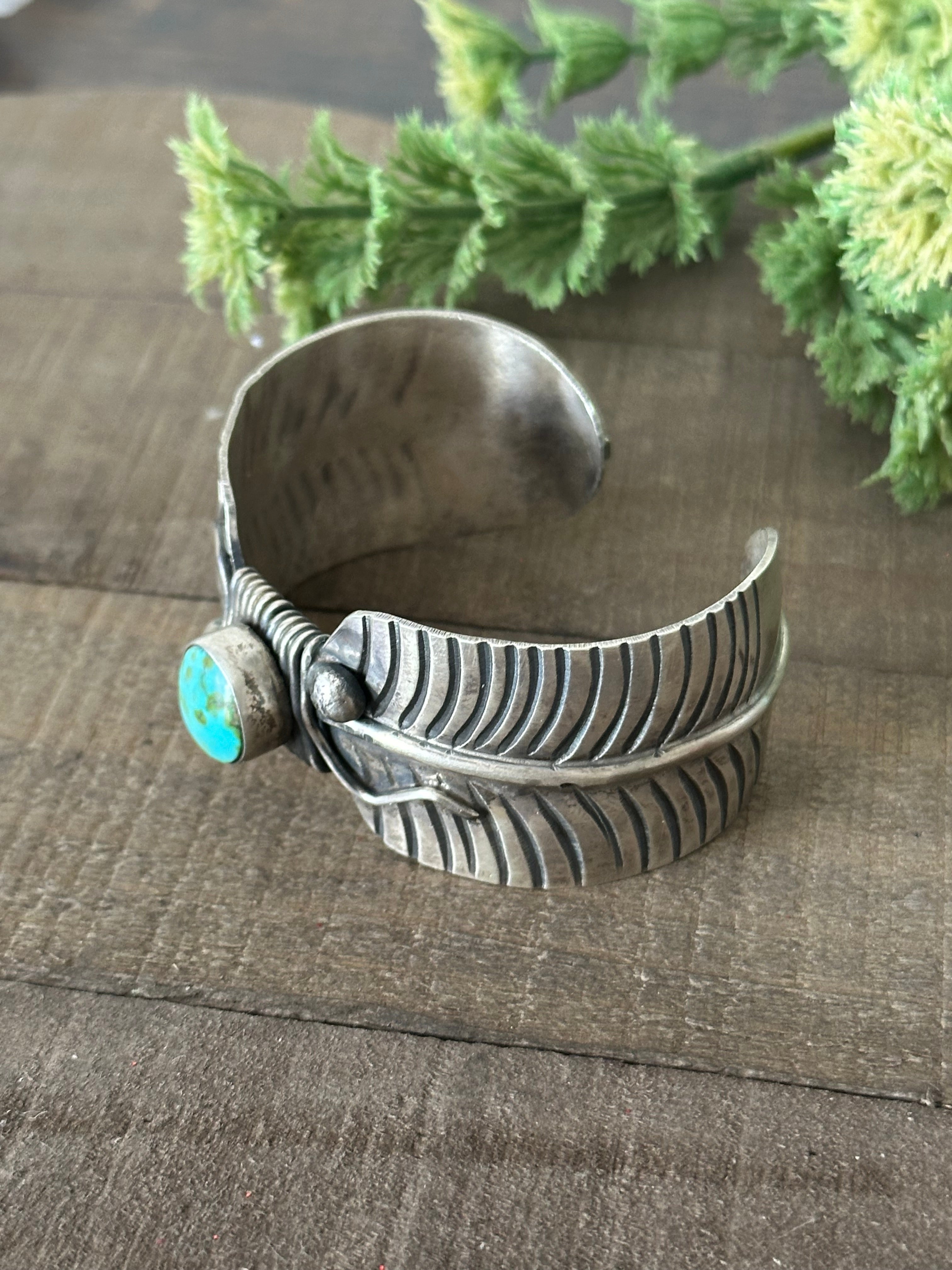 Navajo Made Sonoran Gold Turquoise and Sterling Silver Cuff Bracelet